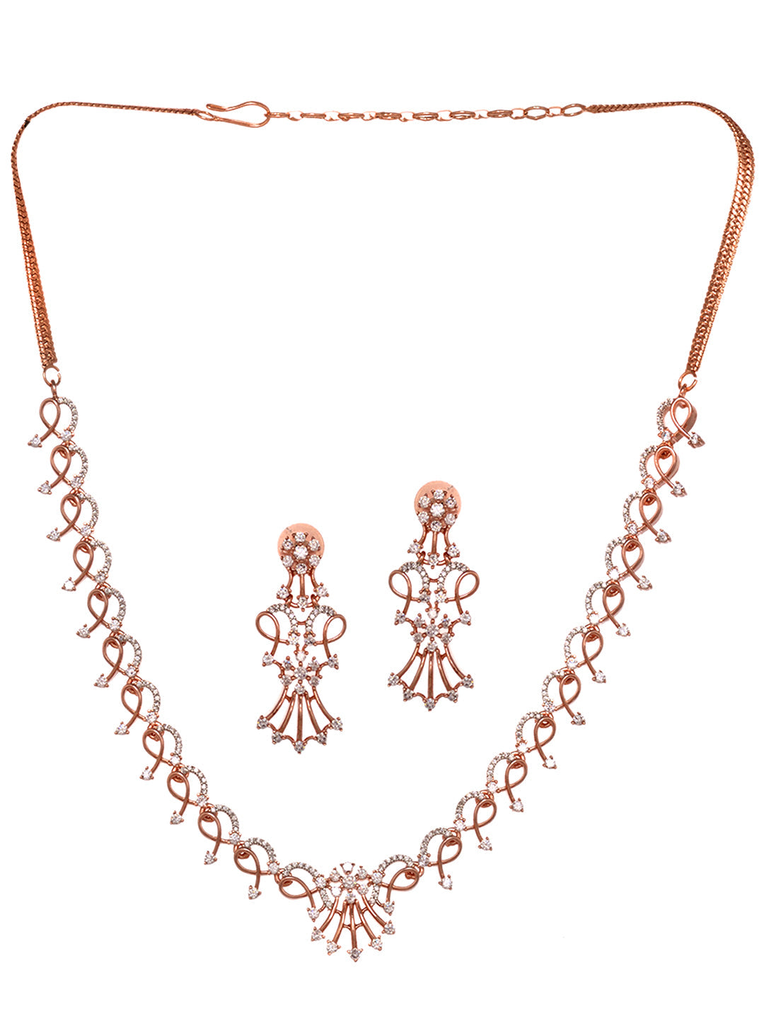 Rose GoldPlated White AD Studded Jewellery Set, zaveri pearls, sale price rs, sale price, sale gold plated, sale gold, sale, rubans, ring, regular price, priyassi jewellery, kushal's - Saraf 