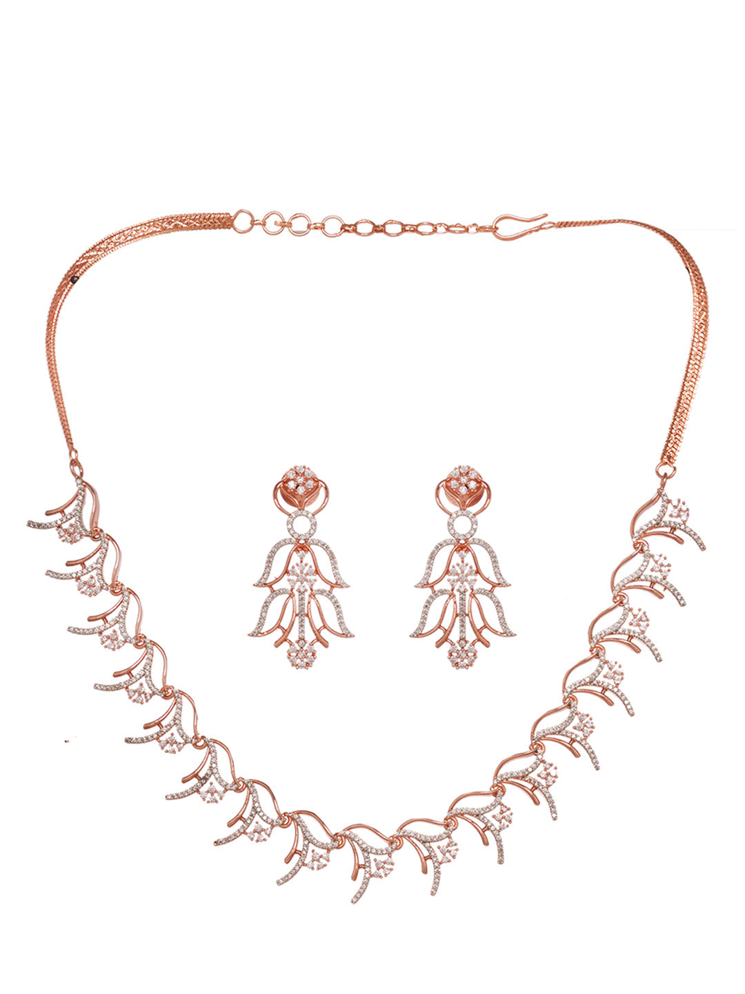 Rose GoldPlated White AD Studded Jewellery Set, zaveri pearls, sale price rs, sale price, sale gold plated, sale gold, sale, rubans, ring, regular price, priyassi jewellery, kushal's - Saraf 