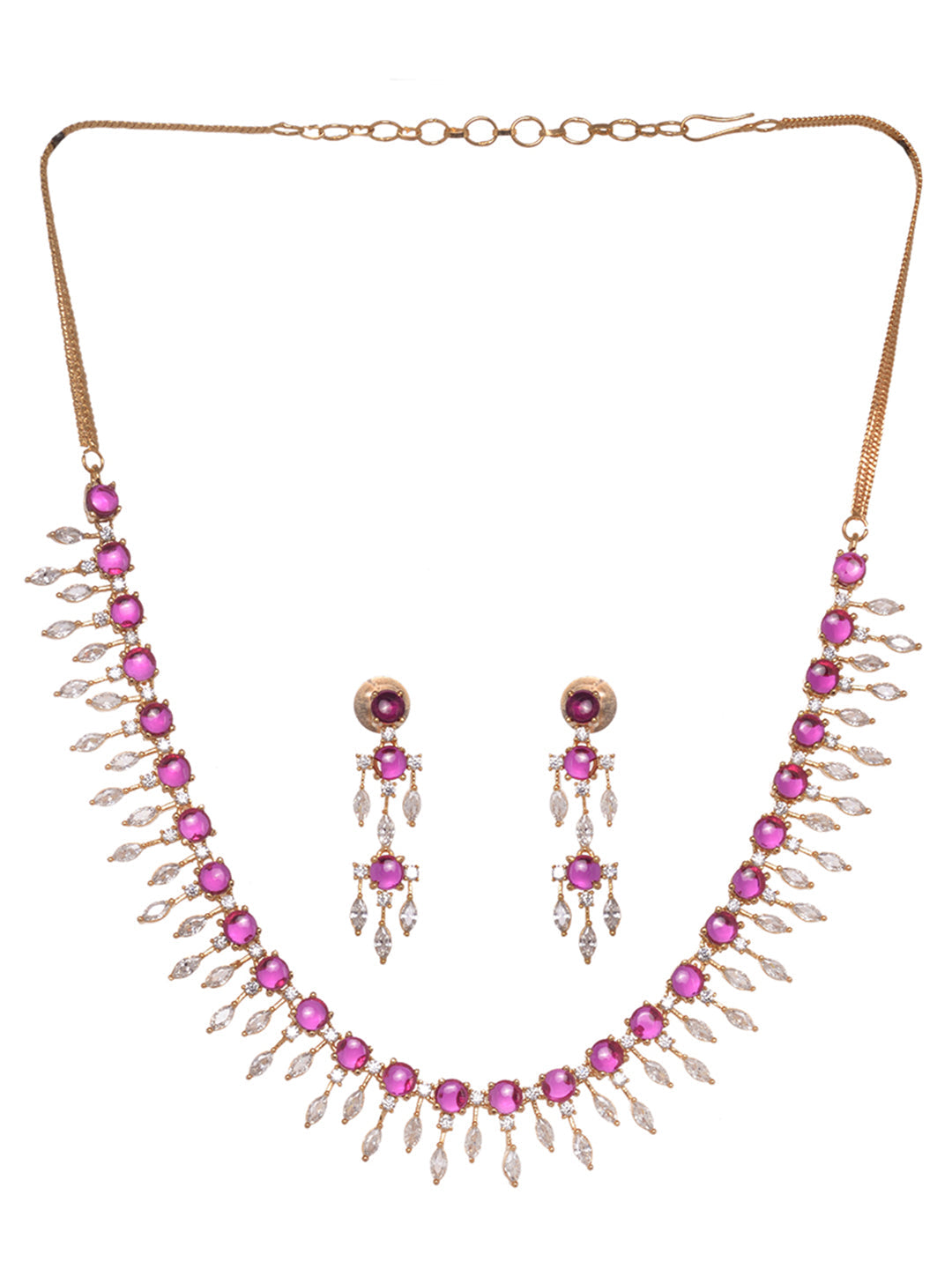Gold Plated & Pink AD Studded Necklace & Earrings, zaveri pearls, sale price rs, sale price, sale gold plated, sale gold, sale, rubans, ring, regular price, priyassi jewellery, kushal's - Sar