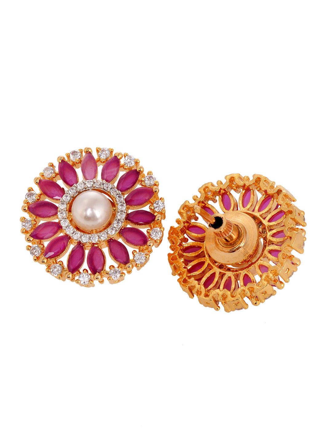 Women Pink & White Gold Plated AD & Pearl Studded Jewellery Set, zaveri pearls, sale price rs, sale price, sale gold plated, sale gold, sale, rubans, ring, regular price, priyassi jewellery, 