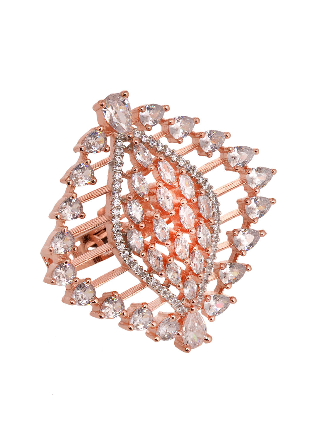 Rose GoldPlated & White AD Studded Ring, zaveri pearls, sale price rs, sale price, sale gold plated, sale gold, sale, rubans, ring, regular price, priyassi jewellery, kushal's - Saraf RS Jewe
