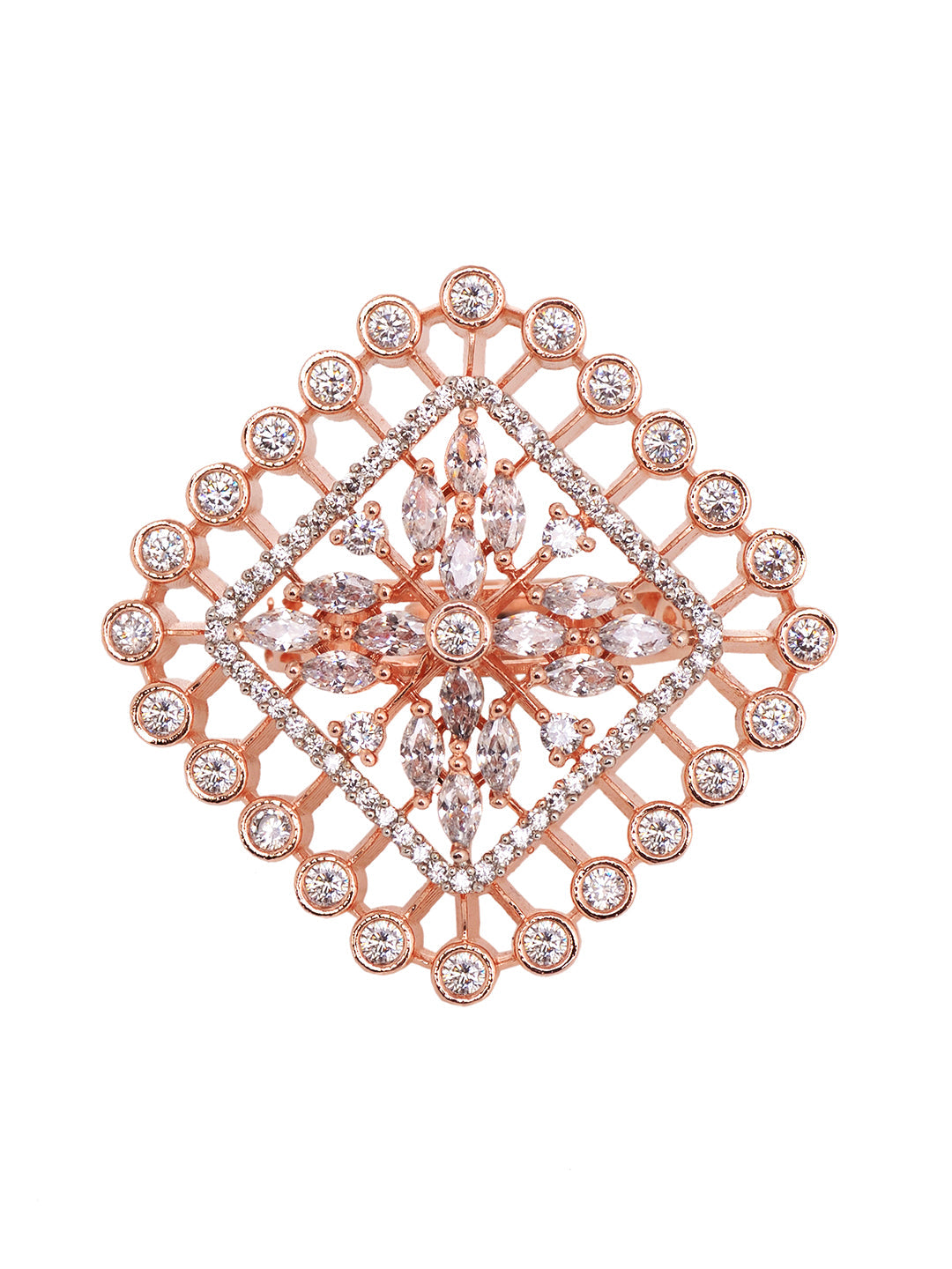 Rose GoldPlated White ADStudded Adjustable Finger Ring, zaveri pearls, sale price rs, sale price, sale gold plated, sale gold, sale, rubans, ring, regular price, priyassi jewellery, kushal's 