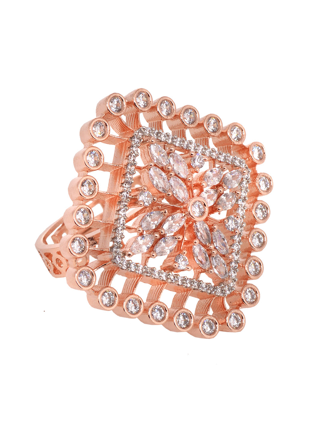 Rose GoldPlated White ADStudded Adjustable Finger Ring, zaveri pearls, sale price rs, sale price, sale gold plated, sale gold, sale, rubans, ring, regular price, priyassi jewellery, kushal's 