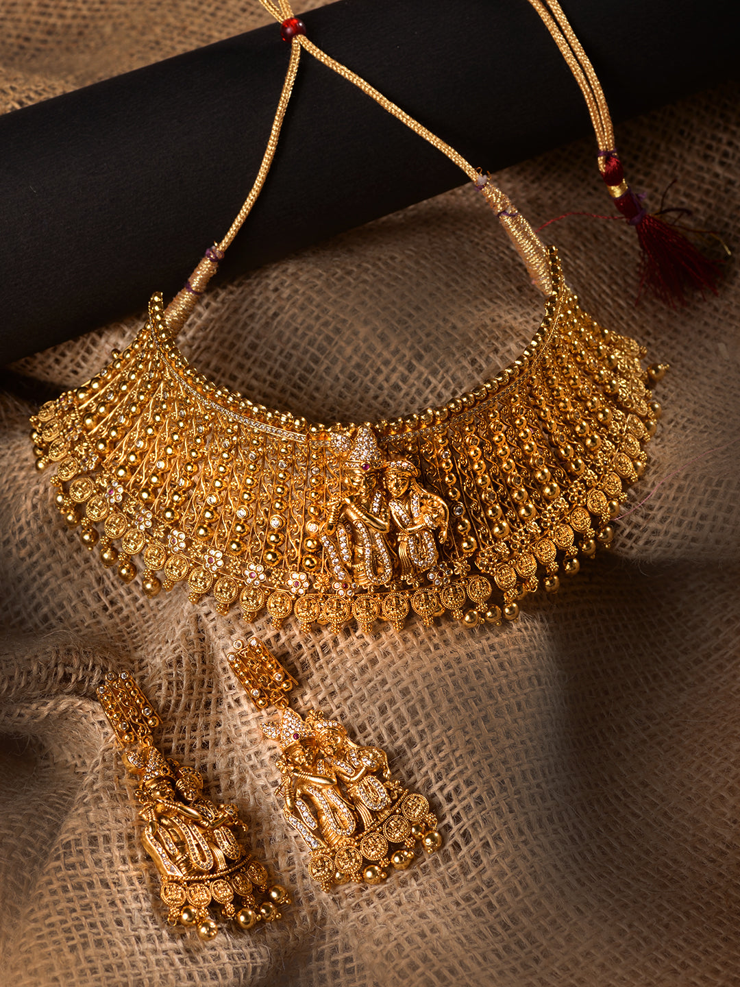 GoldPlated White AD Embellished Temple Radhe Krishna Choker Jewellery Set, zaveri pearls, sale price rs, sale price, sale gold plated, sale gold, sale, rubans, ring, regular price, priyassi j