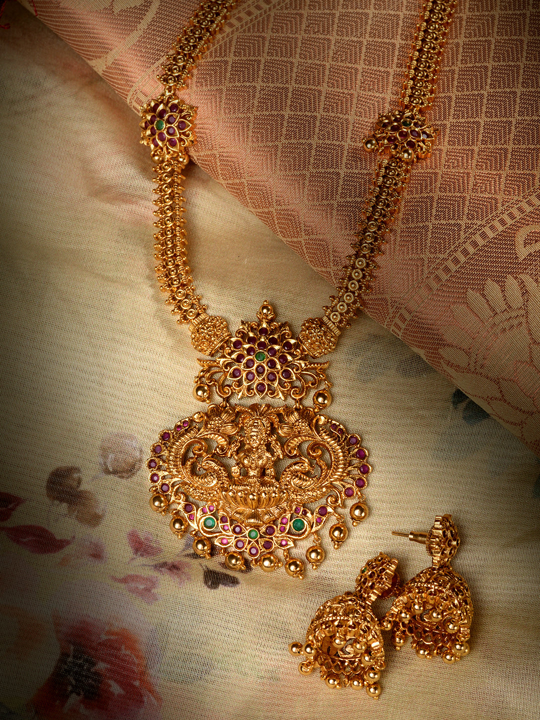 Saraf RS Gold Plated ADStudded Temple Lakshmi Long Haram Jewellery set, zaveri pearls, sale price rs, sale price, sale gold plated, sale gold, sale, rubans, ring, regular price, priyassi jewe