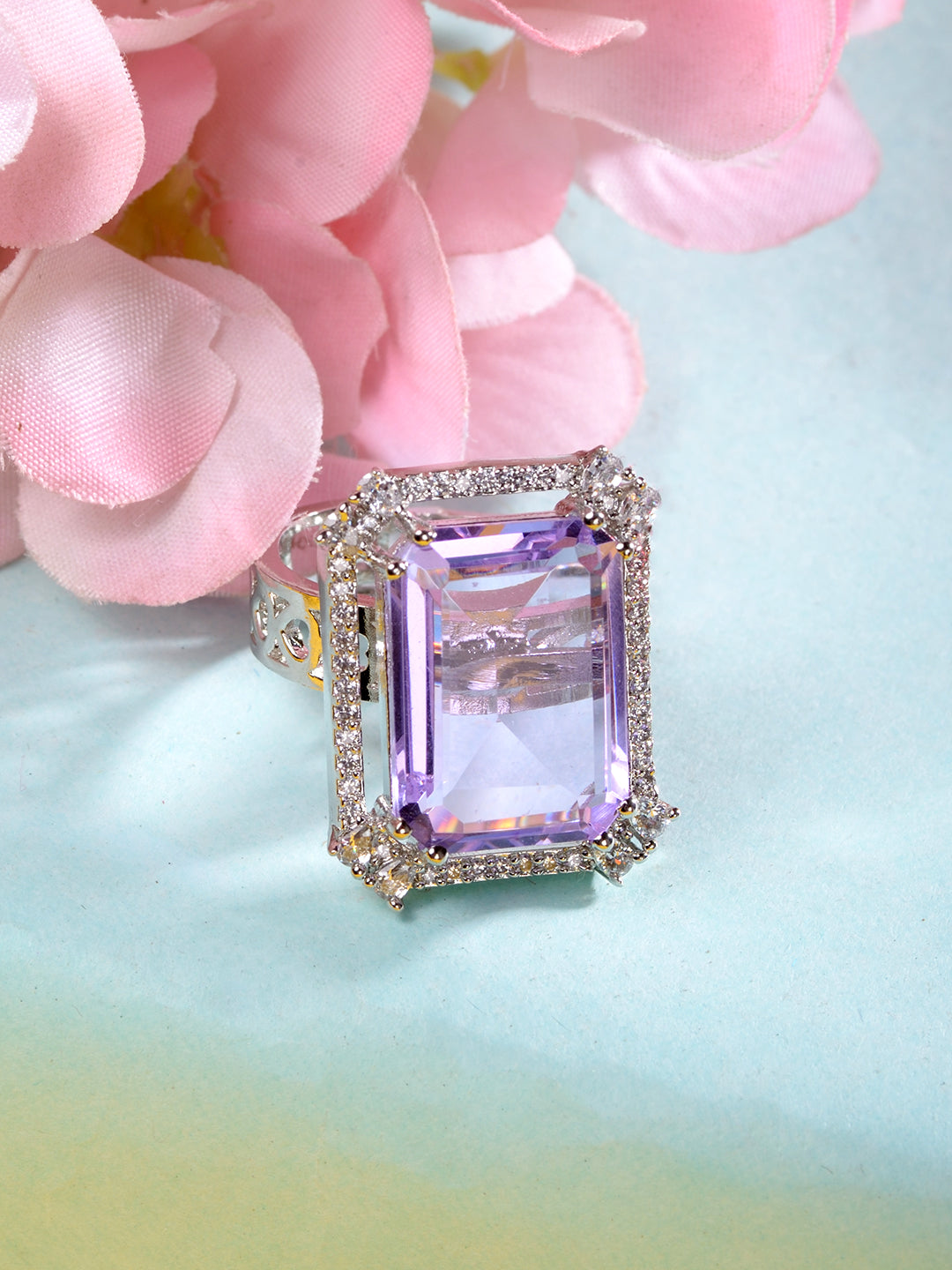 Rose GoldPlated & White AD Studded Ring, zaveri pearls, sale price rs, sale price, sale gold plated, sale gold, sale, rubans, ring, regular price, priyassi jewellery, kushal's - Saraf RS Jewe