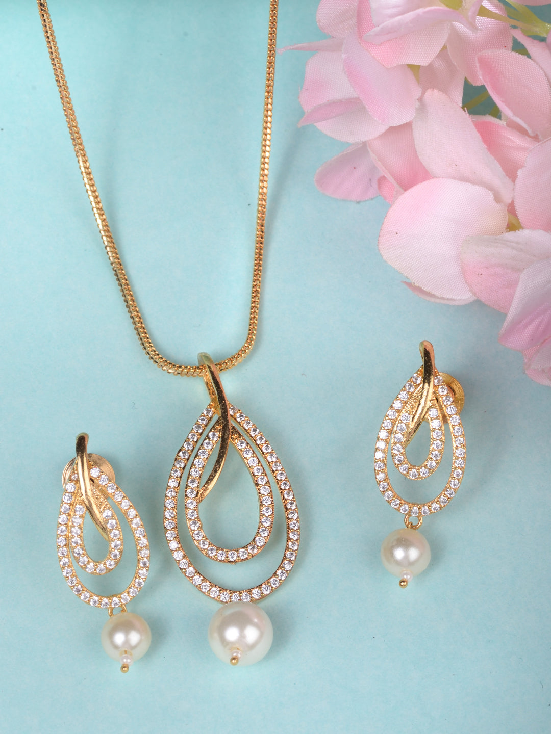 Gold Toned Pearl Studded Minimal Locket Jewellery Set, zaveri pearls, sale price rs, sale price, sale gold plated, sale gold, sale, rubans, ring, regular price, priyassi jewellery, kushal's -