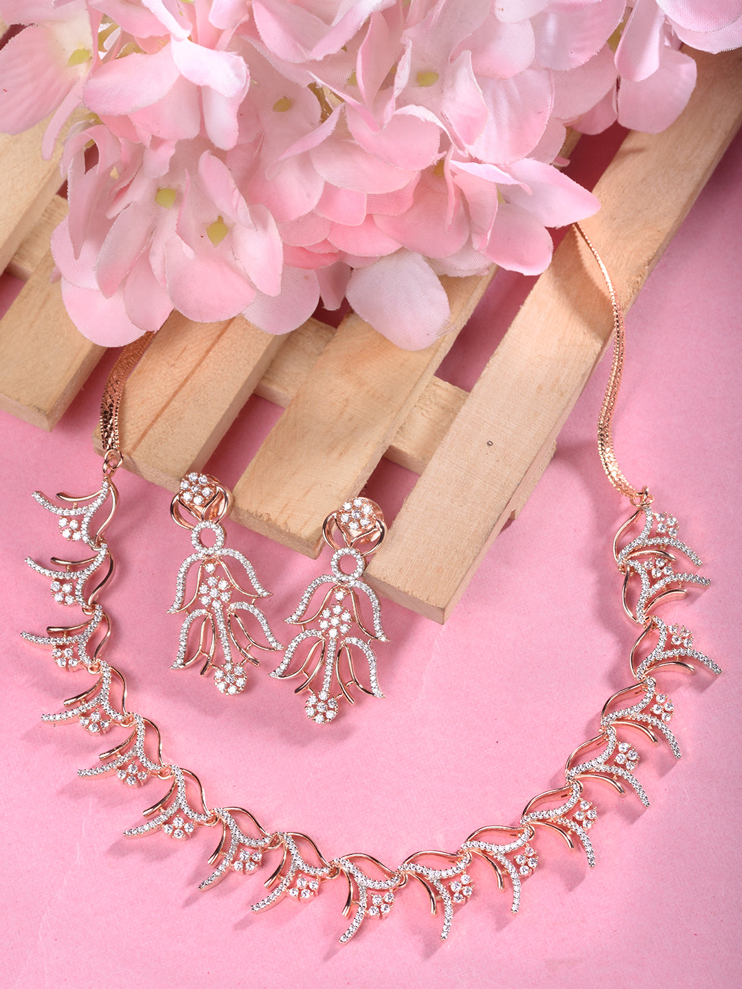 Rose GoldPlated White AD Studded Jewellery Set, zaveri pearls, sale price rs, sale price, sale gold plated, sale gold, sale, rubans, ring, regular price, priyassi jewellery, kushal's - Saraf 