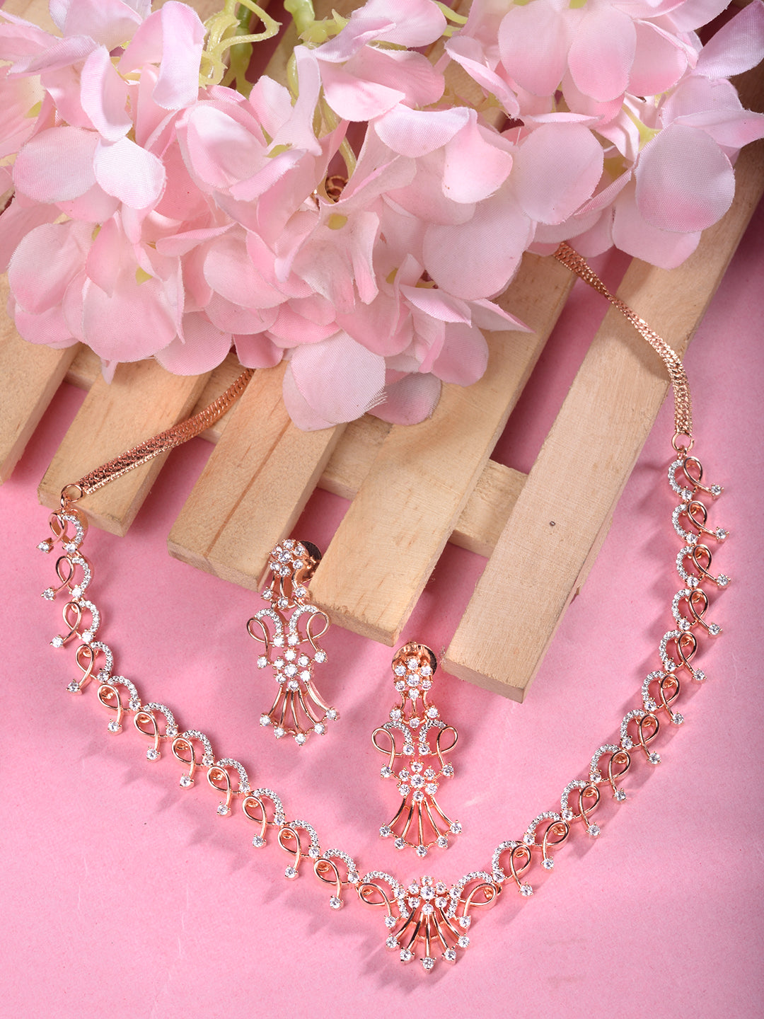 Rose GoldPlated White AD Studded Jewellery Set, zaveri pearls, sale price rs, sale price, sale gold plated, sale gold, sale, rubans, ring, regular price, priyassi jewellery, kushal's - Saraf 