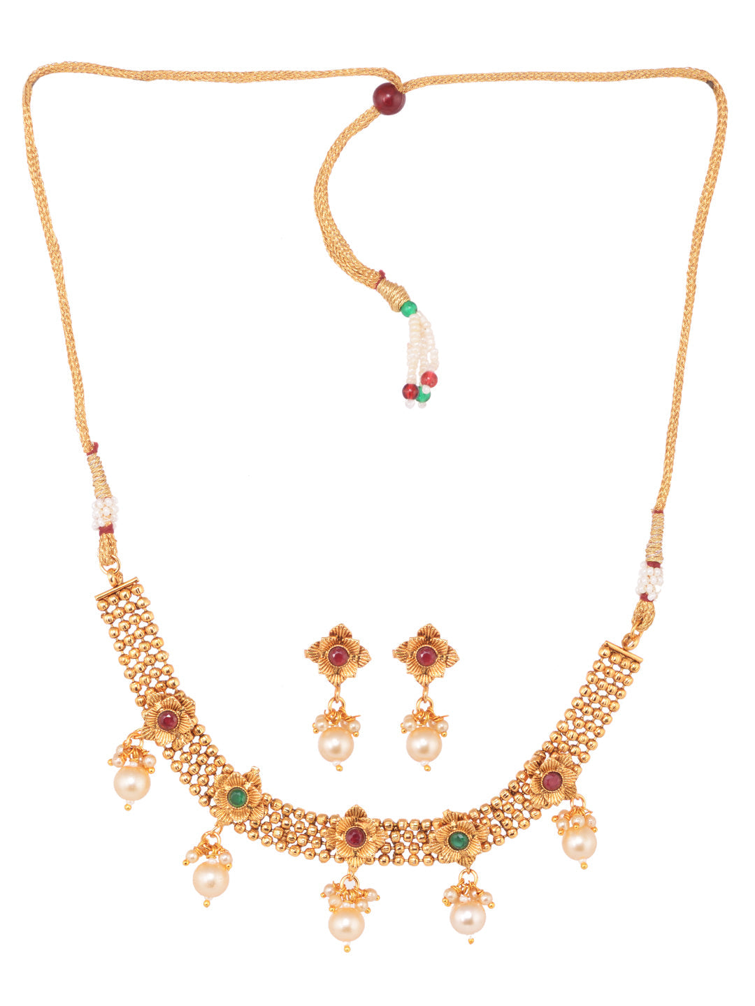 GoldPlated Red & Green AD Studded Jewellery Set, zaveri pearls, sale price rs, sale price, sale gold plated, sale gold, sale, rubans, ring, regular price, priyassi jewellery, kushal's - Saraf