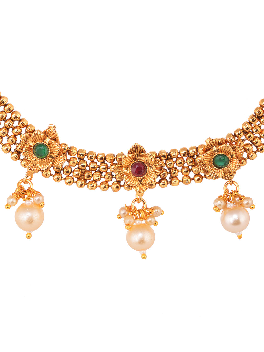 GoldPlated Red & Green AD Studded Jewellery Set, zaveri pearls, sale price rs, sale price, sale gold plated, sale gold, sale, rubans, ring, regular price, priyassi jewellery, kushal's - Saraf