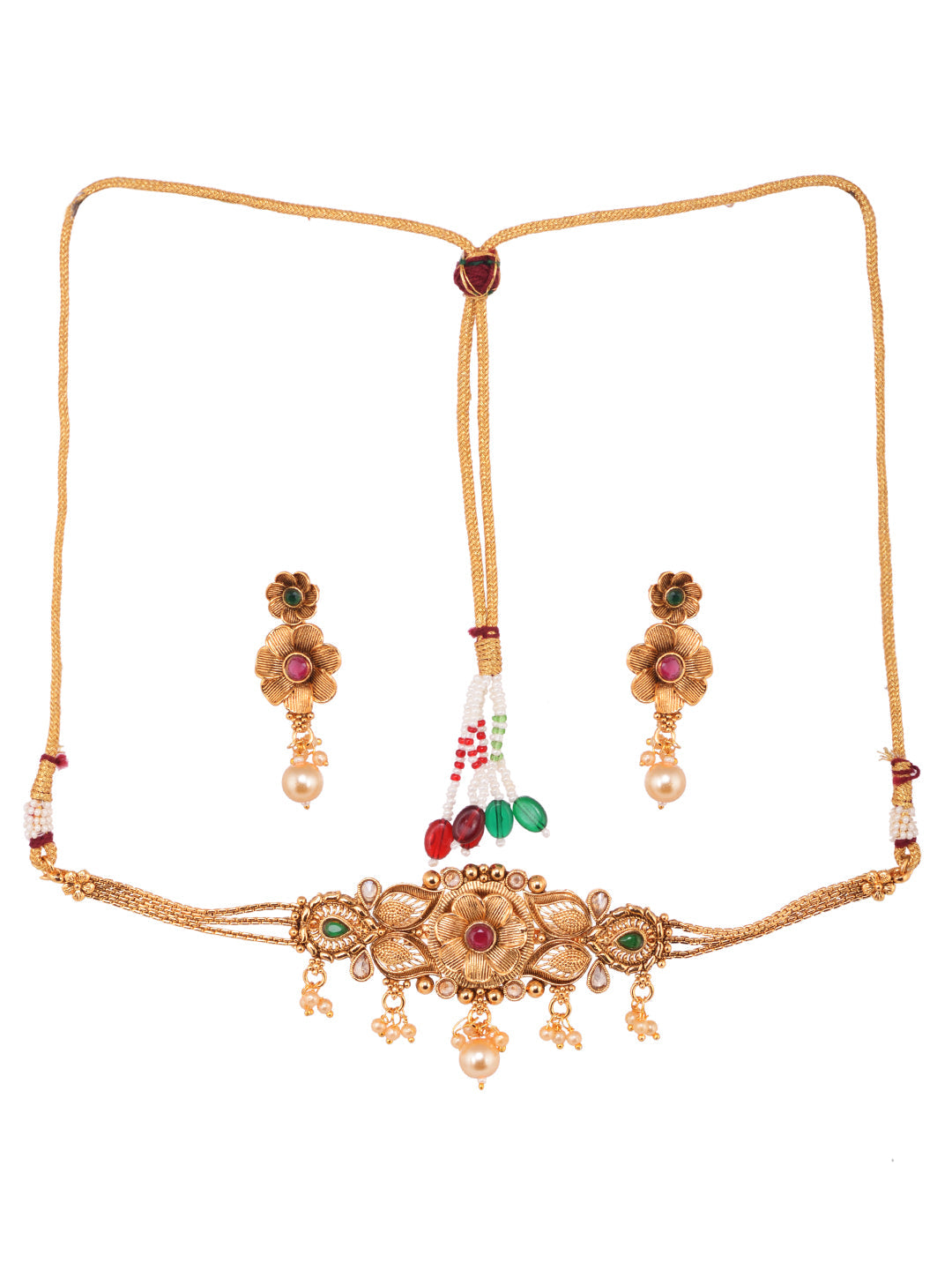 GoldPlated Red & Green AD Studded Jewellery Set, zaveri pearls, sale price rs, sale price, sale gold plated, sale gold, sale, rubans, ring, regular price, priyassi jewellery, kushal's - Saraf