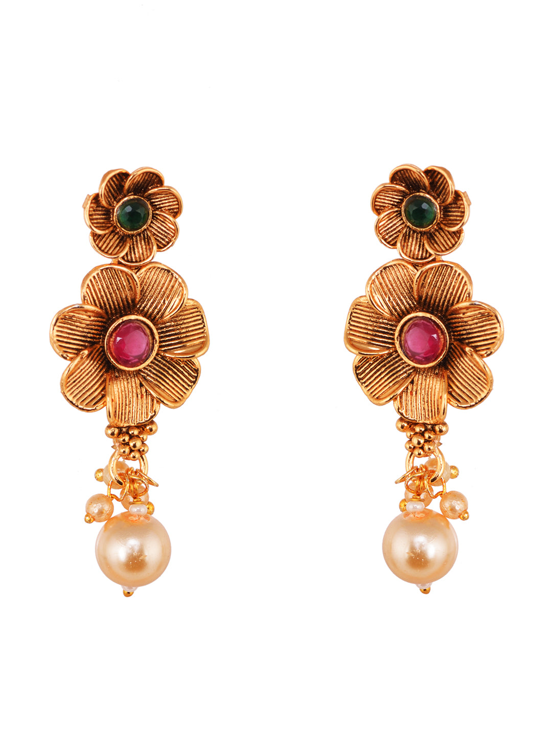 GoldPlated Red & Green AD Studded Jewellery Set, zaveri pearls, sale price rs, sale price, sale gold plated, sale gold, sale, rubans, ring, regular price, priyassi jewellery, kushal's - Saraf