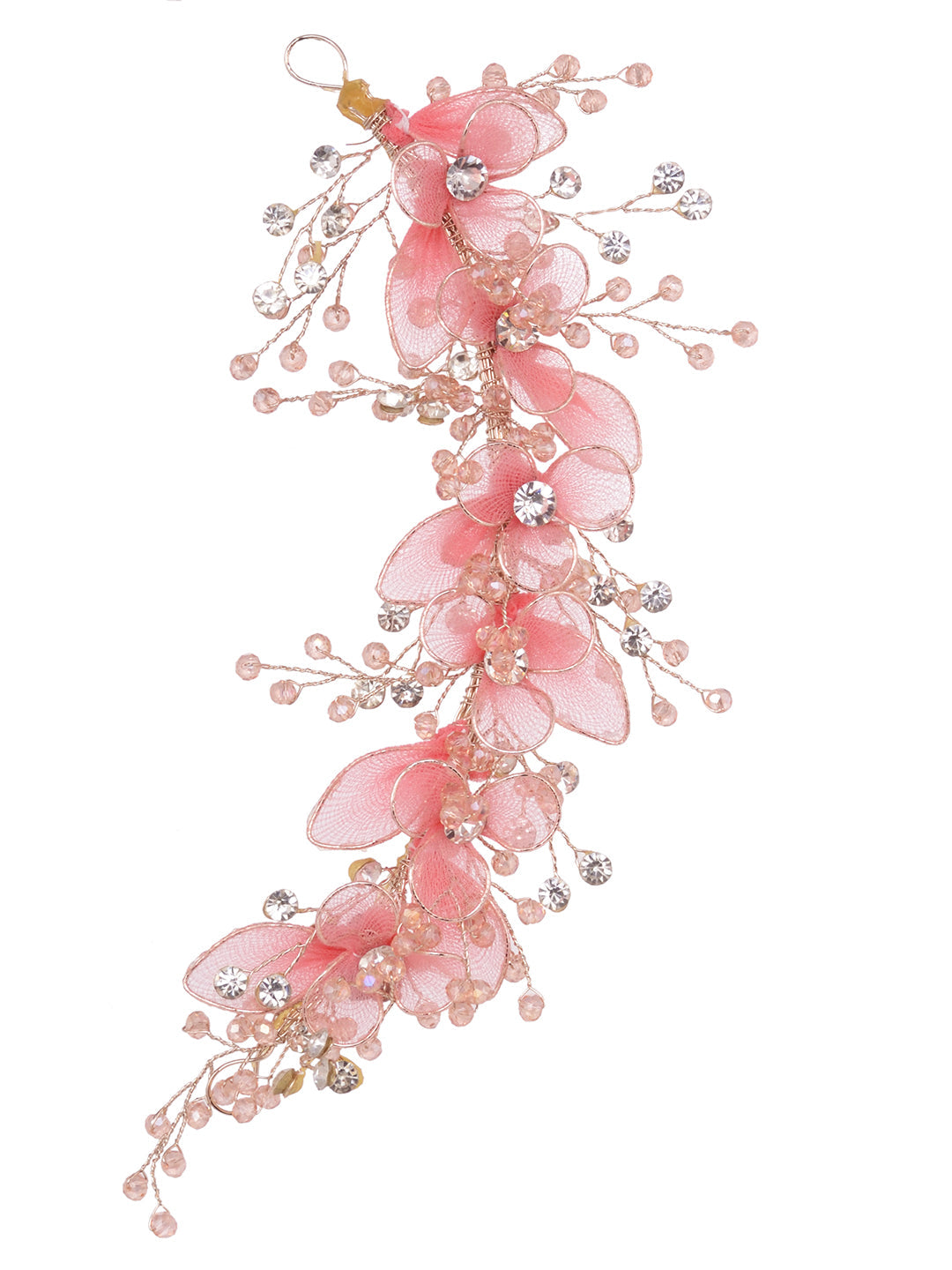 Gold Toned & Pink Stocking Flowers Beaded Tiara Hair Accessory, zaveri pearls, sale price rs, sale price, sale gold plated, sale gold, sale, rubans, ring, regular price, priyassi jewellery, k