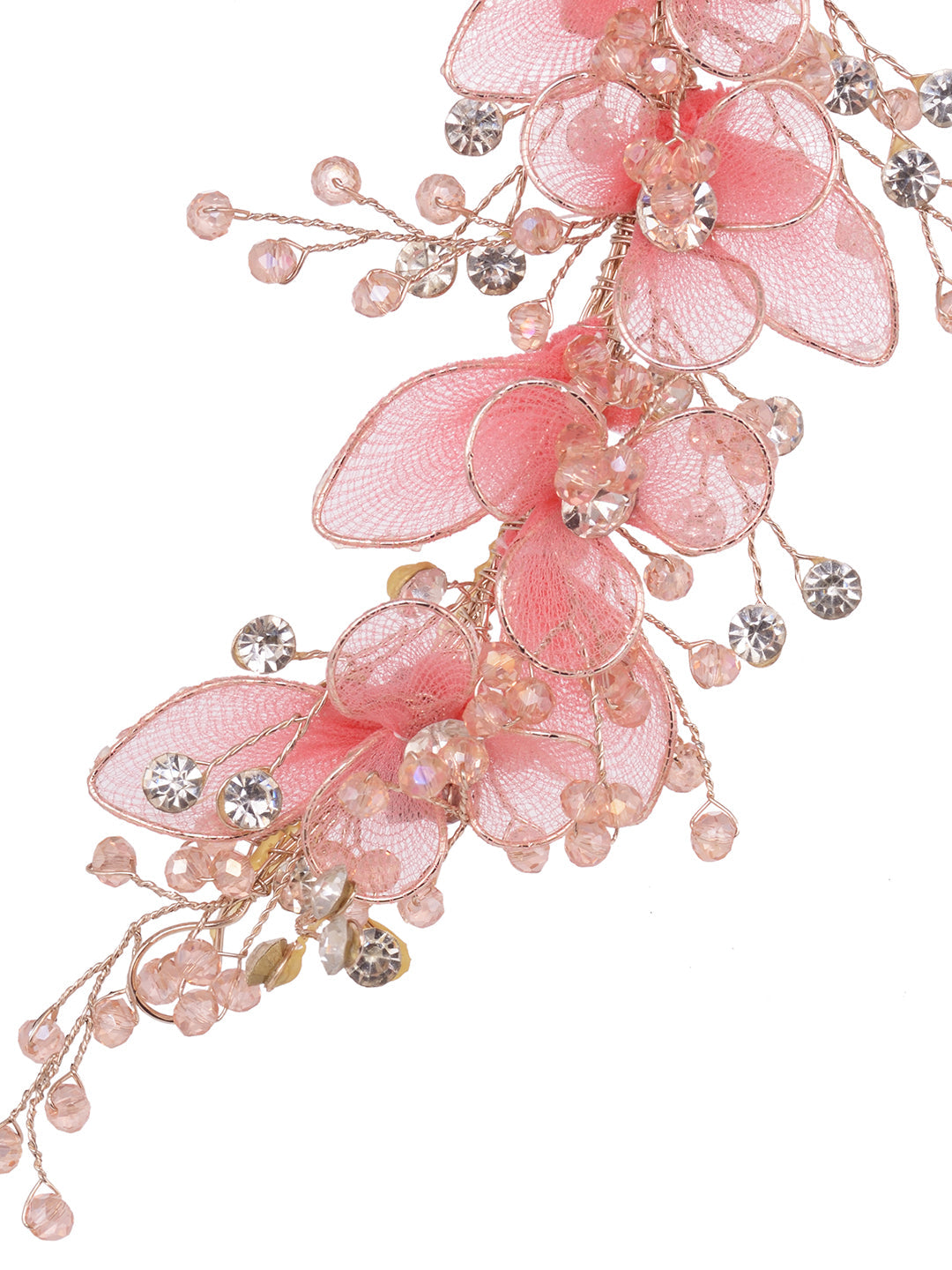 Gold Toned & Pink Stocking Flowers Beaded Tiara Hair Accessory, zaveri pearls, sale price rs, sale price, sale gold plated, sale gold, sale, rubans, ring, regular price, priyassi jewellery, k