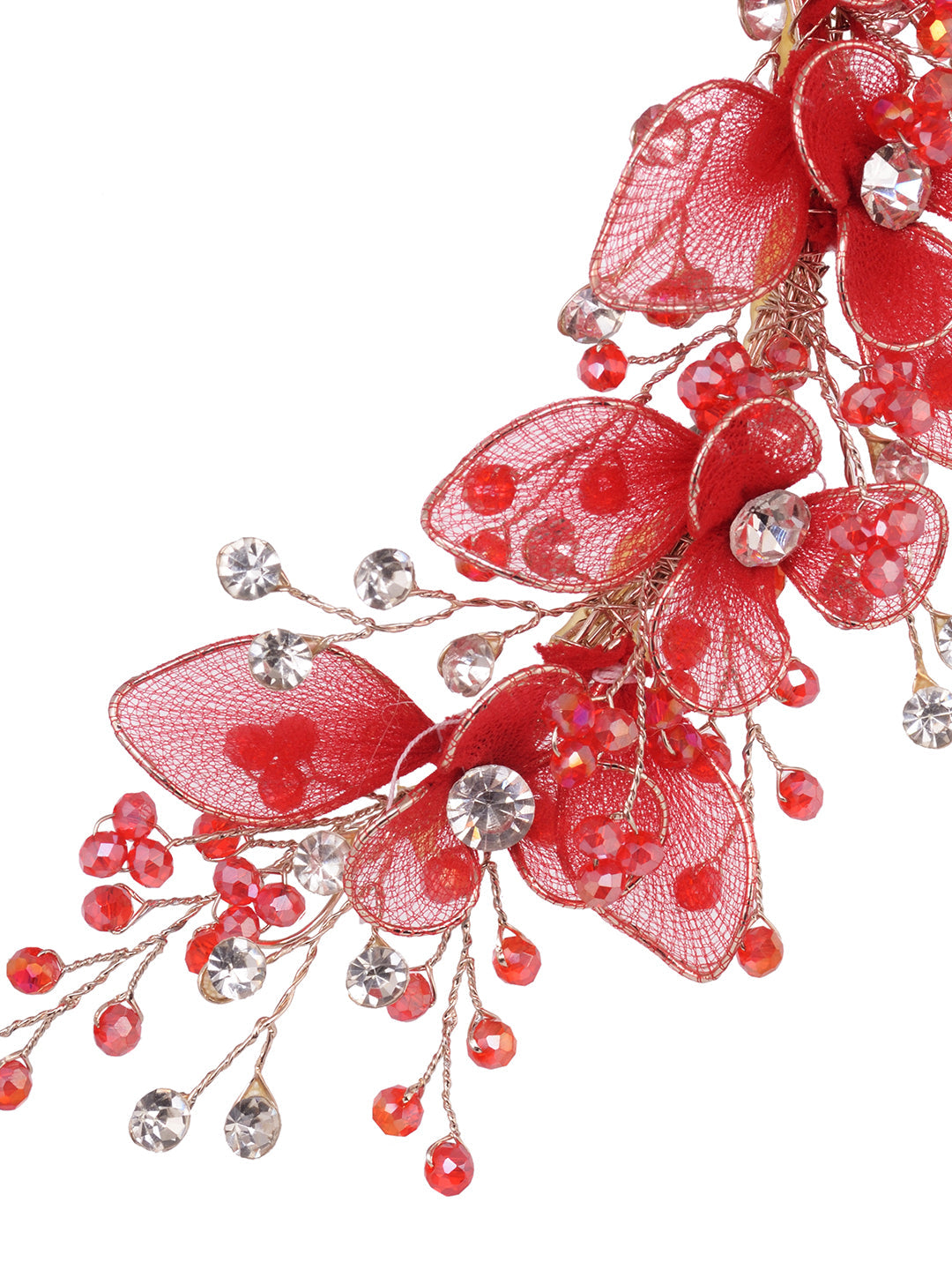 Gold Toned & Red Stocking Flowers Beaded Tiara Hair Accessory, zaveri pearls, sale price rs, sale price, sale gold plated, sale gold, sale, rubans, ring, regular price, priyassi jewellery, ku