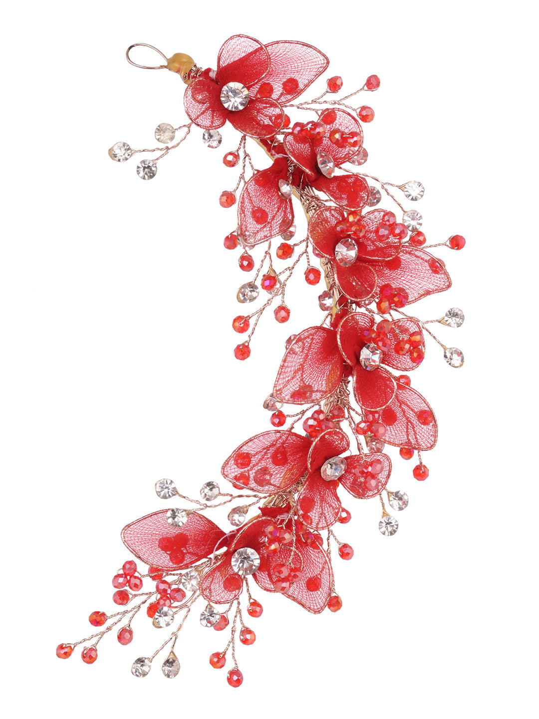 Gold Toned & Red Stocking Flowers Beaded Tiara Hair Accessory, zaveri pearls, sale price rs, sale price, sale gold plated, sale gold, sale, rubans, ring, regular price, priyassi jewellery, ku