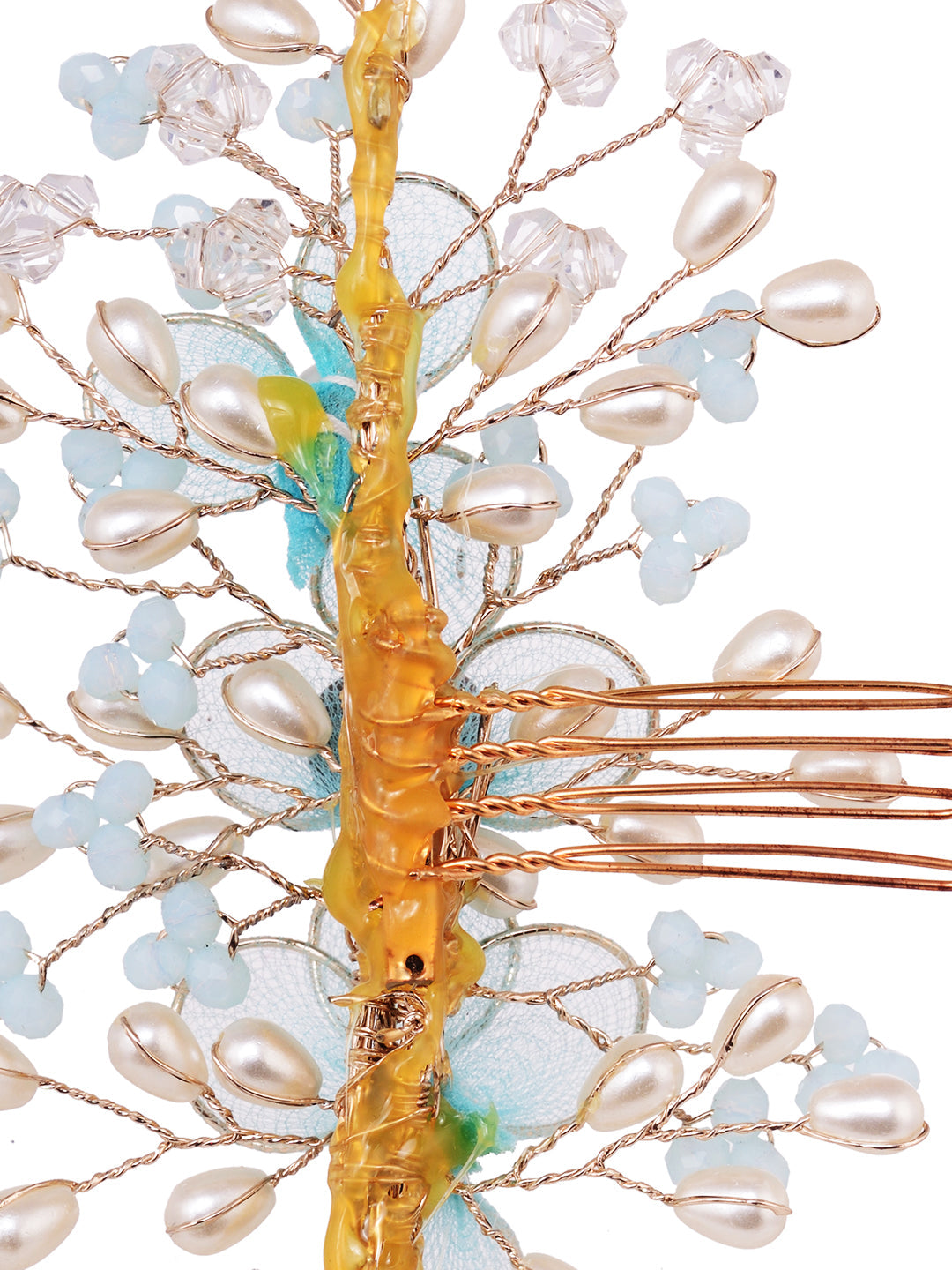 Silver Toned & Blue Stocking Flowers Beaded Hair Accessory, zaveri pearls, sale price rs, sale price, sale gold plated, sale gold, sale, rubans, ring, regular price, priyassi jewellery, kusha