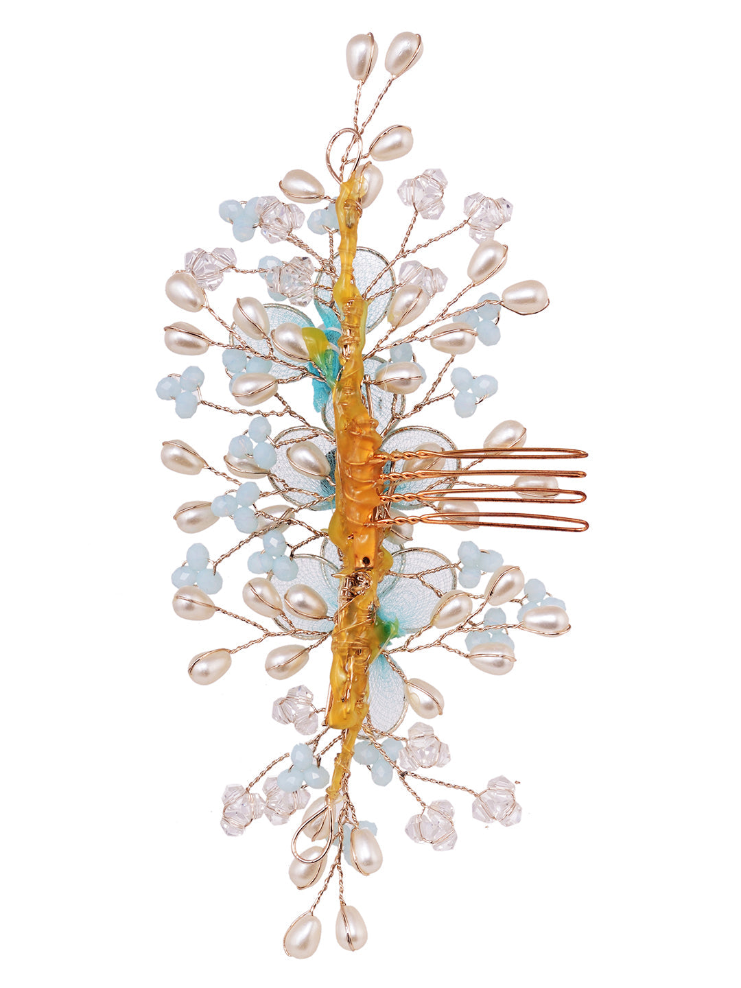 Silver Toned & Blue Stocking Flowers Beaded Hair Accessory, zaveri pearls, sale price rs, sale price, sale gold plated, sale gold, sale, rubans, ring, regular price, priyassi jewellery, kusha