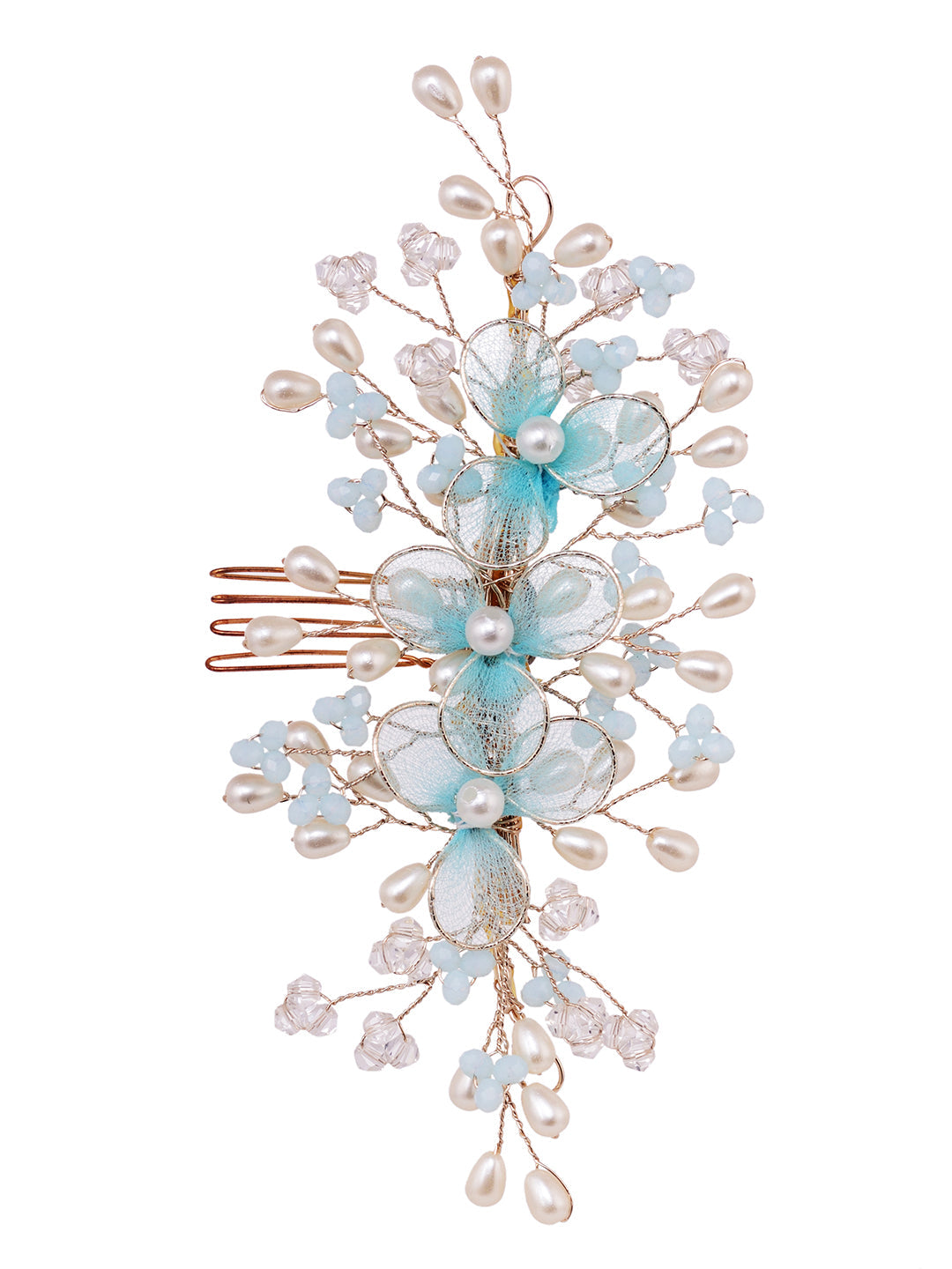 Silver Toned & Blue Stocking Flowers Beaded Hair Accessory, zaveri pearls, sale price rs, sale price, sale gold plated, sale gold, sale, rubans, ring, regular price, priyassi jewellery, kusha