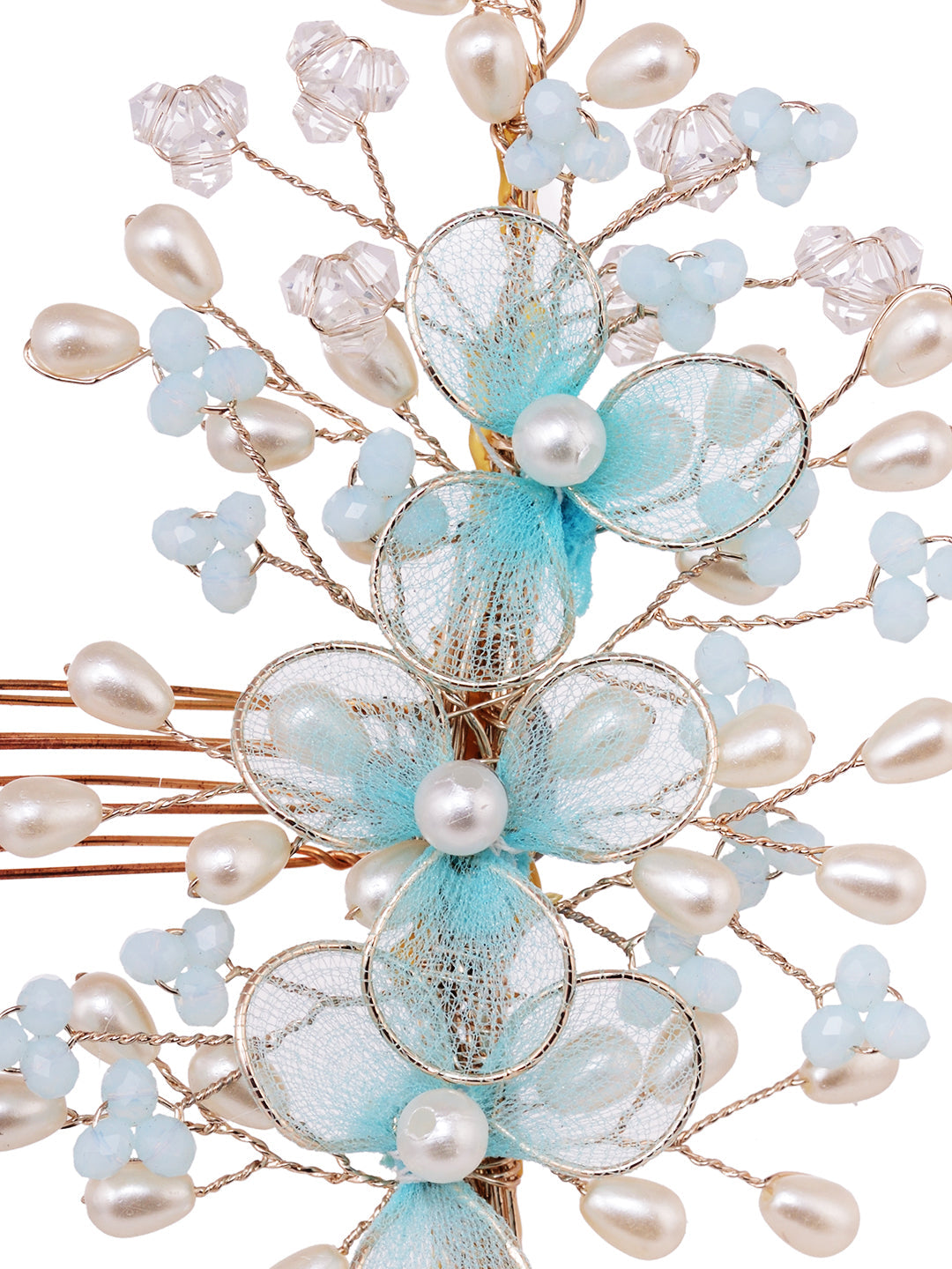 Silver Toned & Blue Stocking Flowers Beaded Hair Accessory, zaveri pearls, sale price rs, sale price, sale gold plated, sale gold, sale, rubans, ring, regular price, priyassi jewellery, kusha