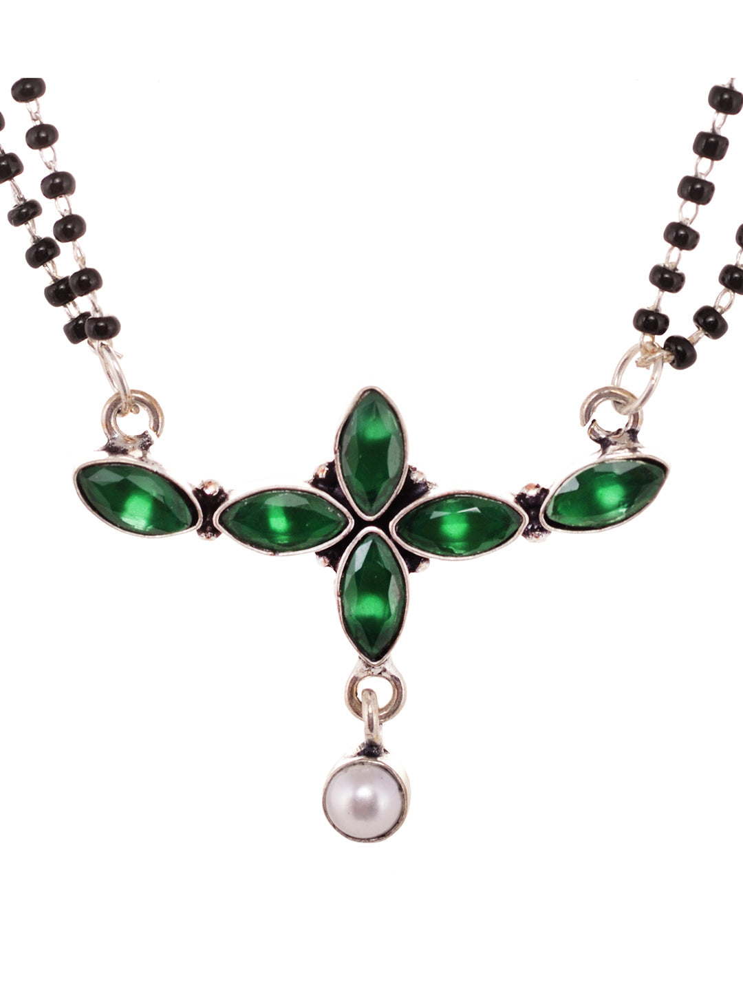 SilverPlated Green StonesStudded Mangalsutra, zaveri pearls, sale price rs, sale price, sale gold plated, sale gold, sale, rubans, ring, regular price, priyassi jewellery, kushal's - Saraf RS