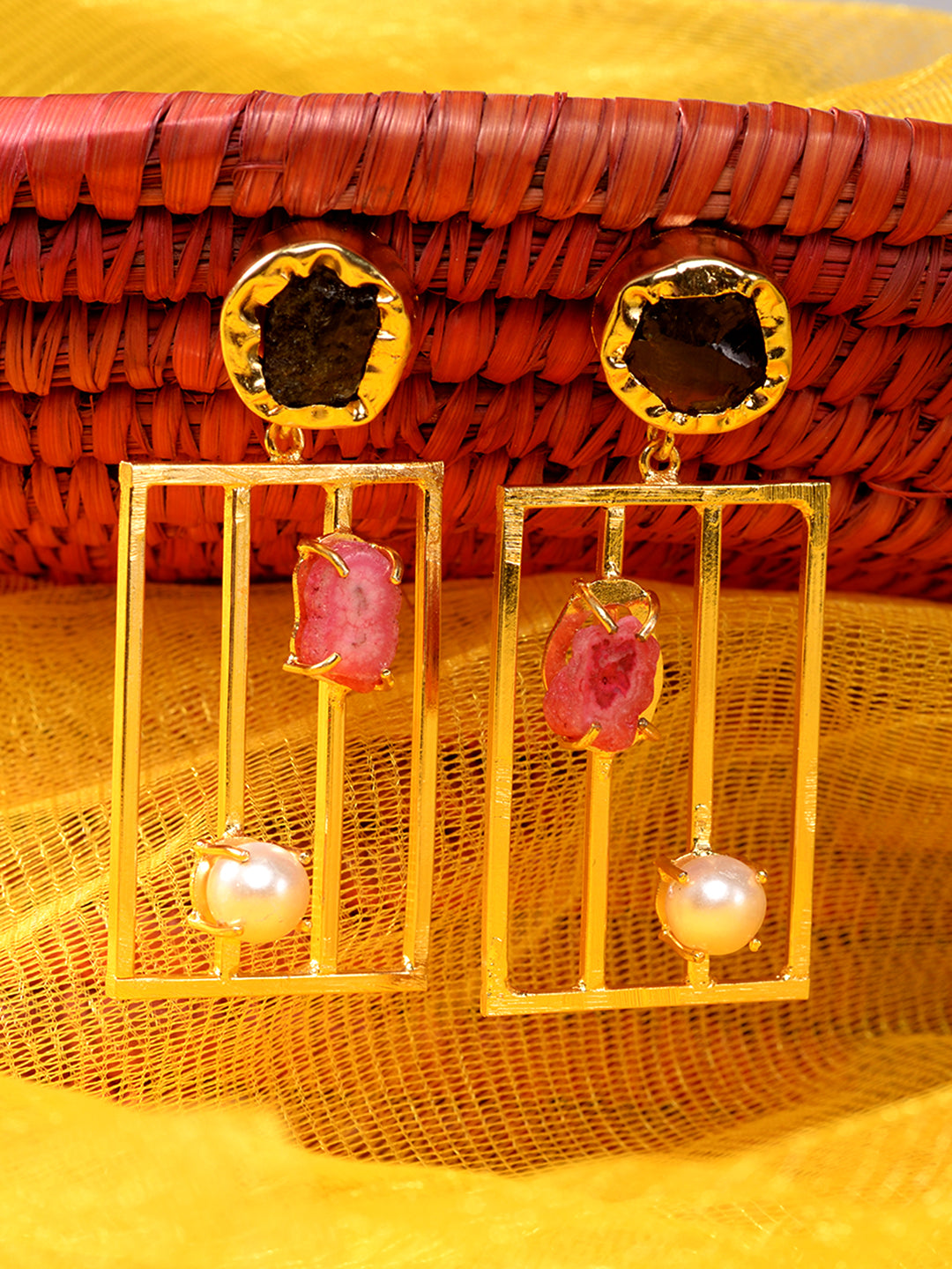 Pink Gold Plated Contemporary Drop Earrings, zaveri pearls, sale price rs, sale price, sale gold plated, sale gold, sale, rubans, ring, regular price, priyassi jewellery, kushal's - Saraf RS 