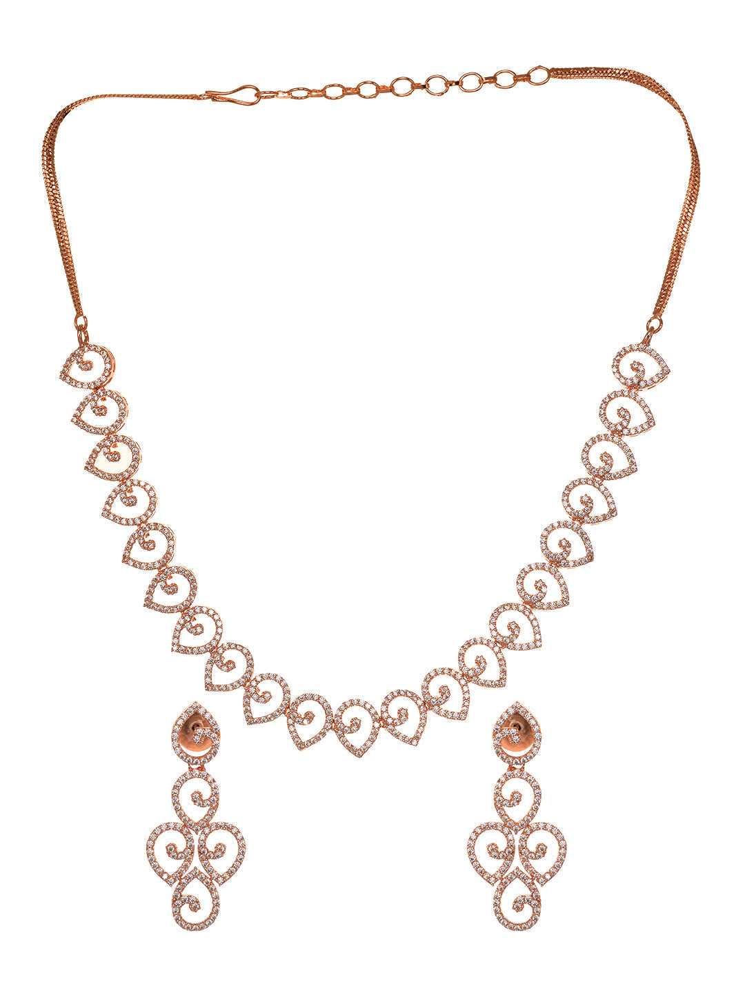 Rose Gold Plated AD Studded Minimal Necklace jewellery Set, zaveri pearls, sale price rs, sale price, sale gold plated, sale gold, sale, rubans, ring, regular price, priyassi jewellery, kusha