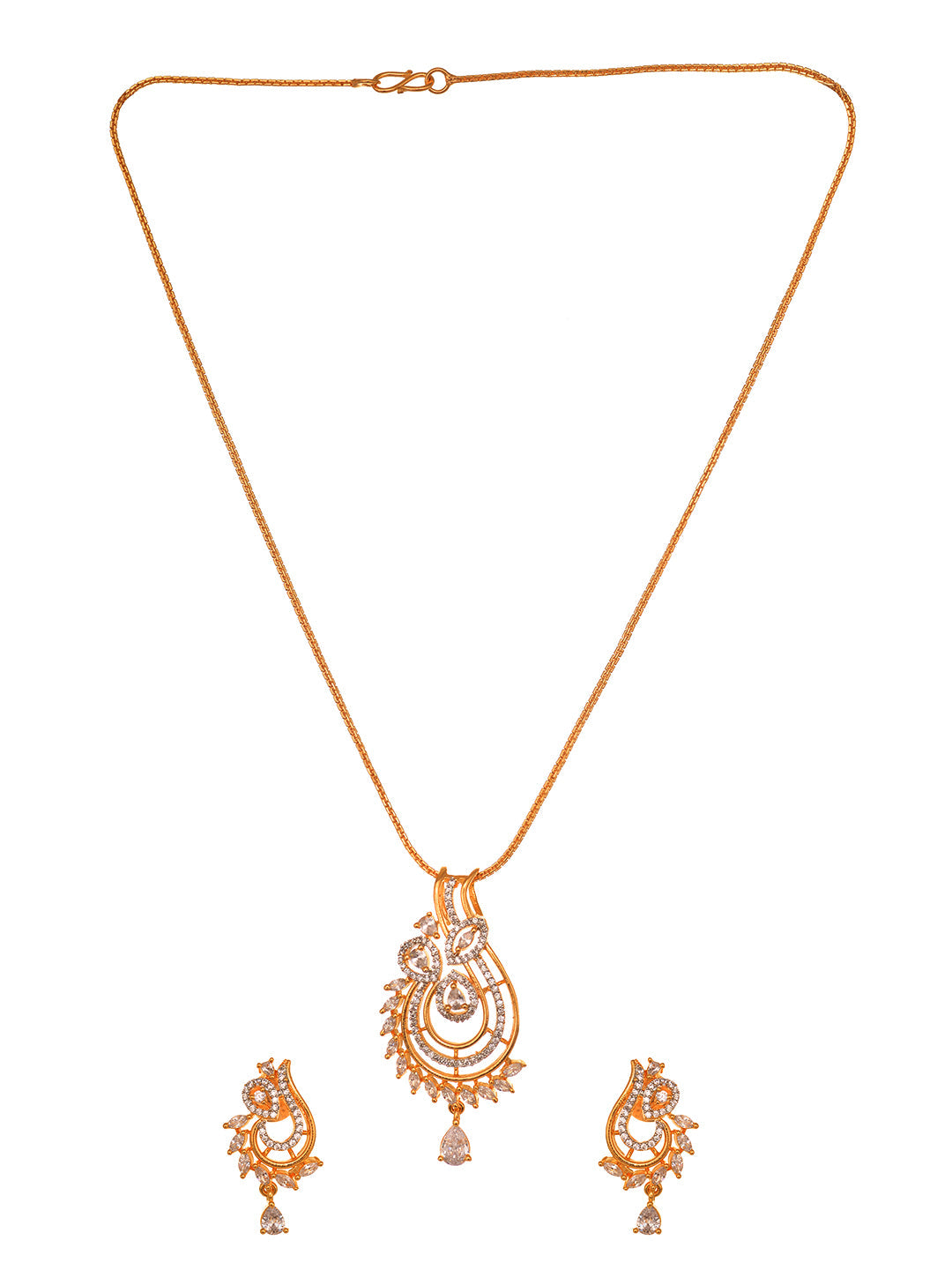 Gold Toned AD Studded Designer Locket Jewellery Set, zaveri pearls, sale price rs, sale price, sale gold plated, sale gold, sale, rubans, ring, regular price, priyassi jewellery, kushal's - S