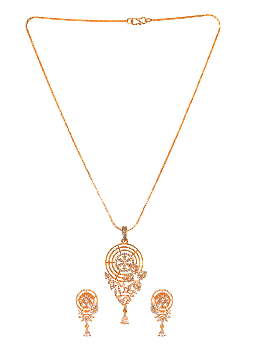 Gold Toned AD Filgree Locket Jewellery Set, zaveri pearls, sale price rs, sale price, sale gold plated, sale gold, sale, rubans, ring, regular price, priyassi jewellery, kushal's - Saraf RS J