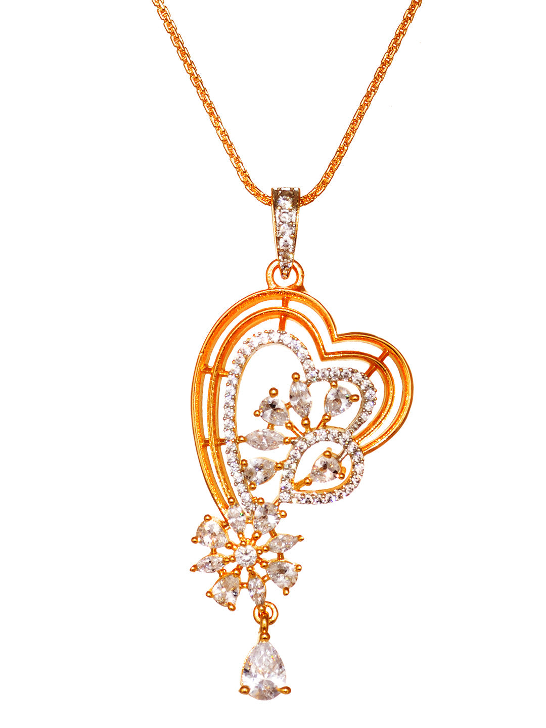 Gold Toned AD Heart Shaped Designer Locket Jewellery Set, zaveri pearls, sale price rs, sale price, sale gold plated, sale gold, sale, rubans, ring, regular price, priyassi jewellery, kushal'