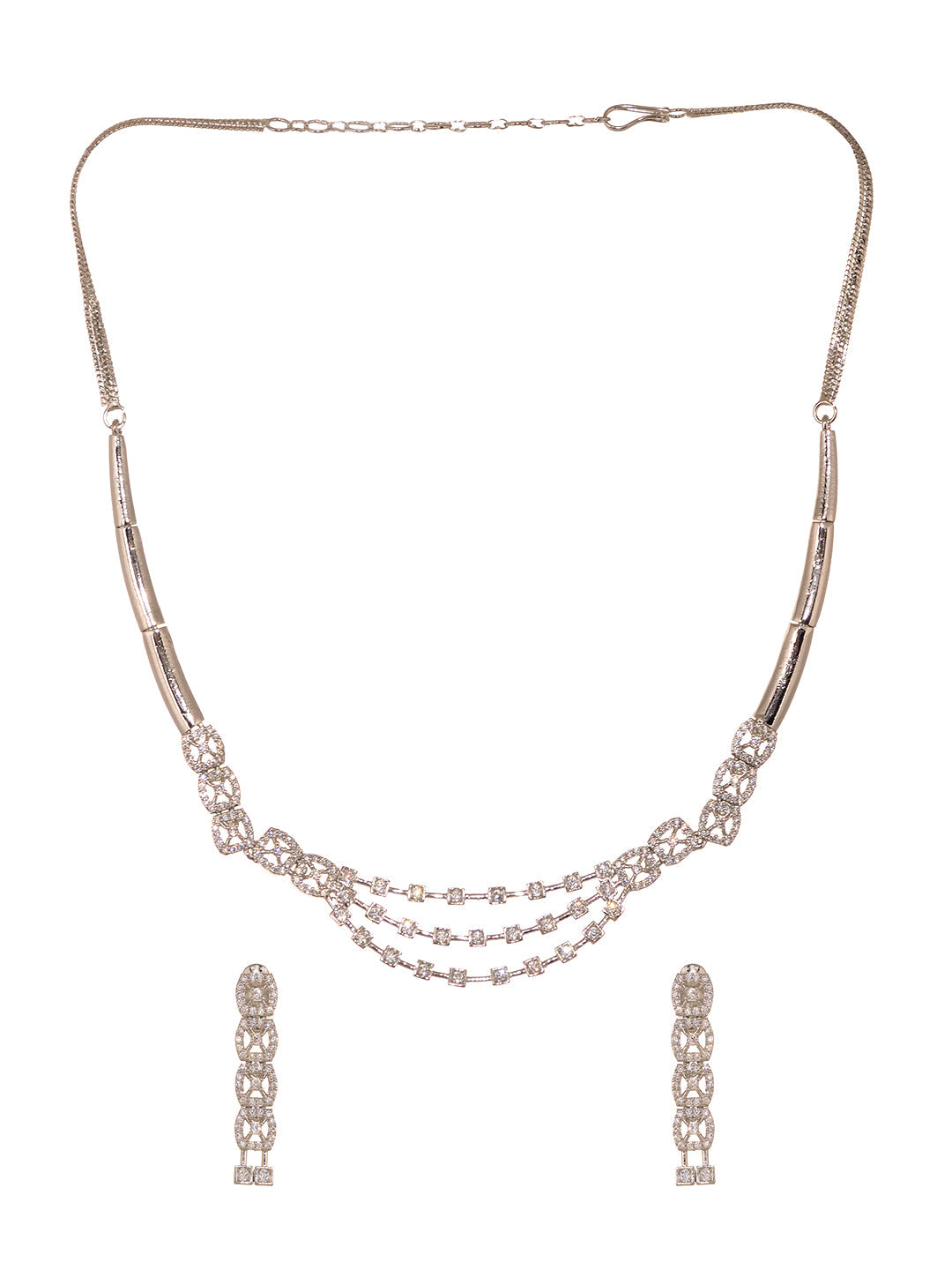 Silver Toned AD Studded layered Necklace jewellery Set, zaveri pearls, sale price rs, sale price, sale gold plated, sale gold, sale, rubans, ring, regular price, priyassi jewellery, kushal's 