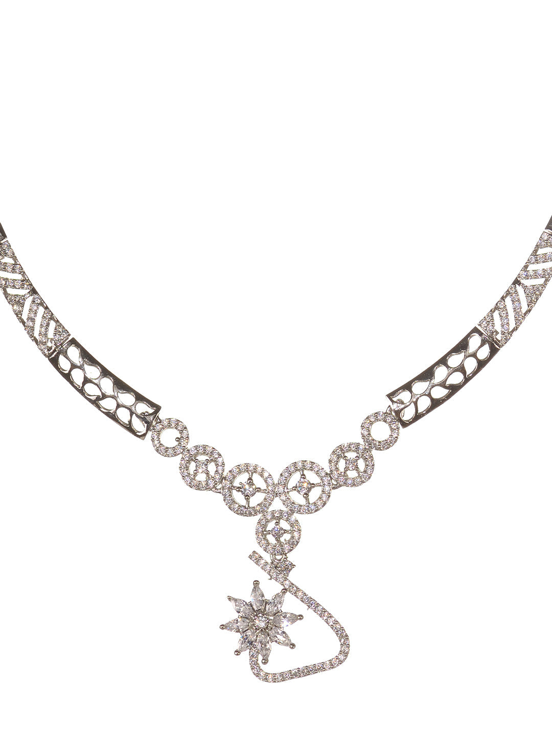 Silver Plated AD Studded Statement Necklace Jewellery Set, zaveri pearls, sale price rs, sale price, sale gold plated, sale gold, sale, rubans, ring, regular price, priyassi jewellery, kushal