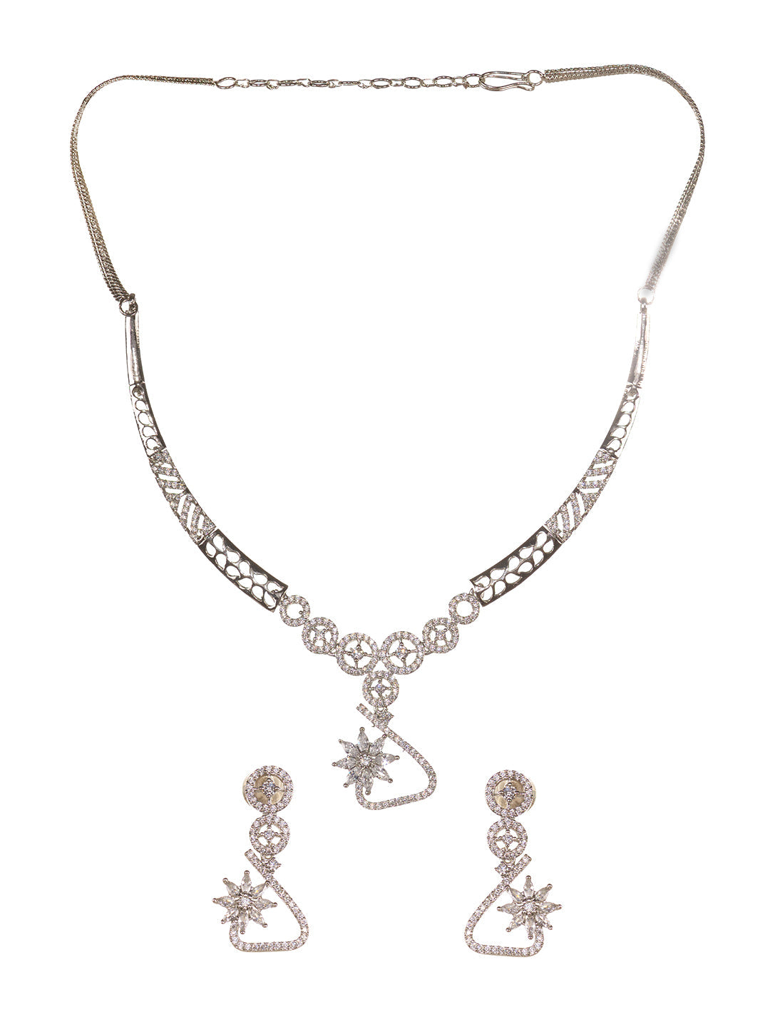 Silver Plated AD Studded Statement Necklace Jewellery Set, zaveri pearls, sale price rs, sale price, sale gold plated, sale gold, sale, rubans, ring, regular price, priyassi jewellery, kushal