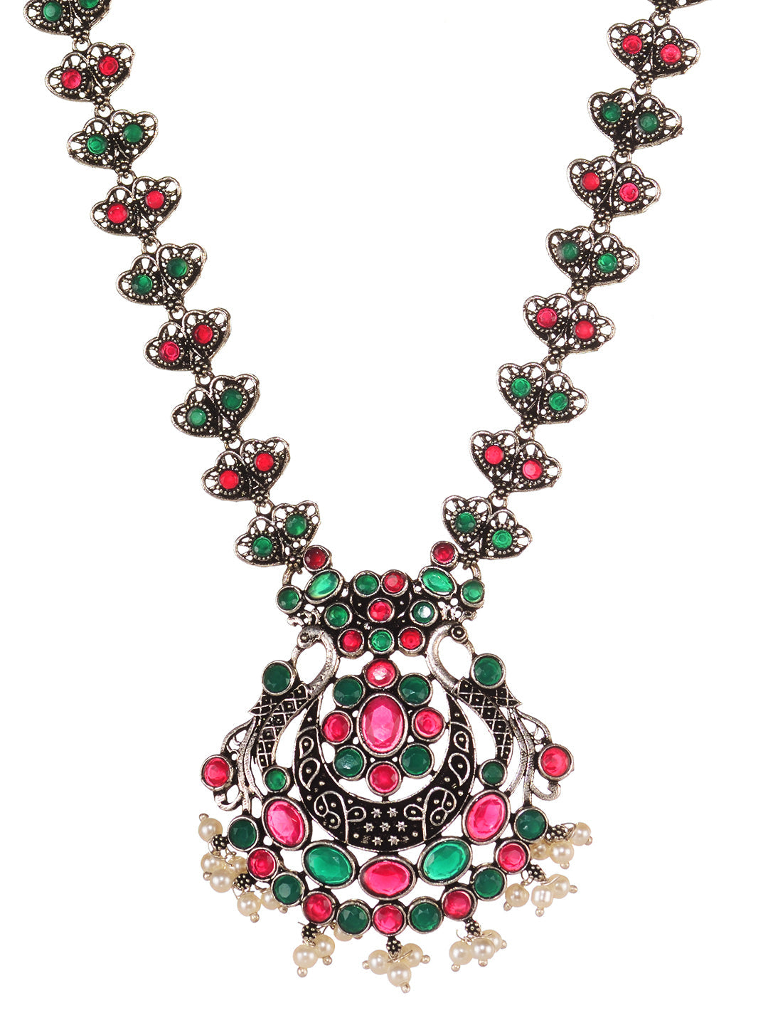 Oxidised Green stone studded Peacock Design Necklace Jewellery Set, zaveri pearls, sale price rs, sale price, sale gold plated, sale gold, sale, rubans, ring, regular price, priyassi jeweller
