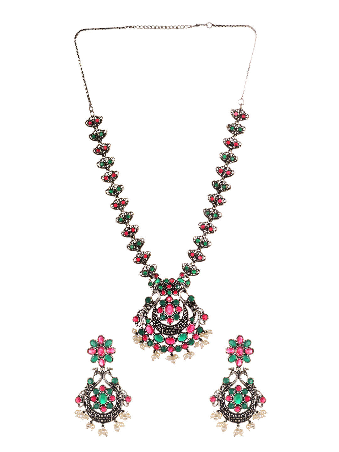 Oxidised Green stone studded Peacock Design Necklace Jewellery Set, zaveri pearls, sale price rs, sale price, sale gold plated, sale gold, sale, rubans, ring, regular price, priyassi jeweller