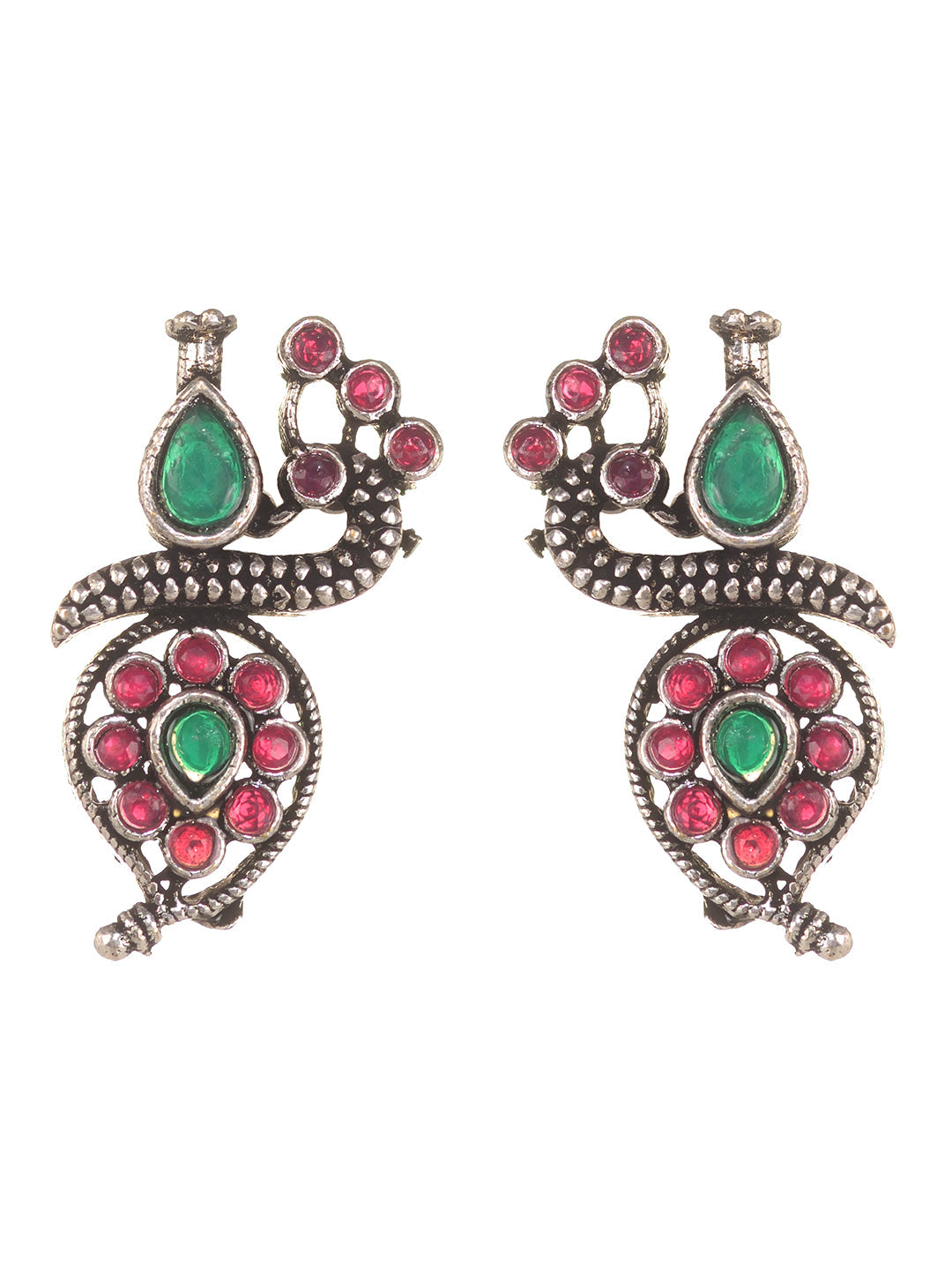 Silver Oxidised Green stone studded Peacock Choker Necklace Jewellery Set, zaveri pearls, sale price rs, sale price, sale gold plated, sale gold, sale, rubans, ring, regular price, priyassi j