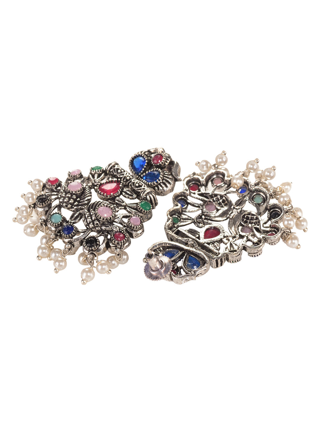 Silver Oxidised Multi stone studded Navratan Statement Necklace Jewellery Set, zaveri pearls, sale price rs, sale price, sale gold plated, sale gold, sale, rubans, ring, regular price, priyas