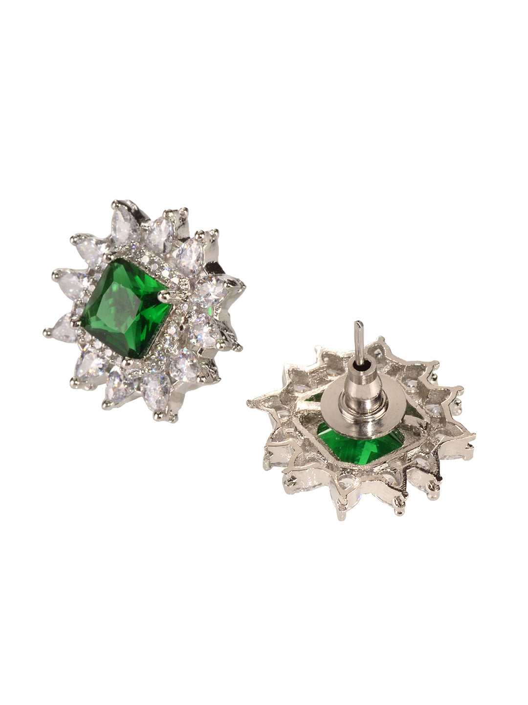 Silver Plated Green AD Minimal Locket Jewellery Set, zaveri pearls, sale price rs, sale price, sale gold plated, sale gold, sale, rubans, ring, regular price, priyassi jewellery, kushal's - S