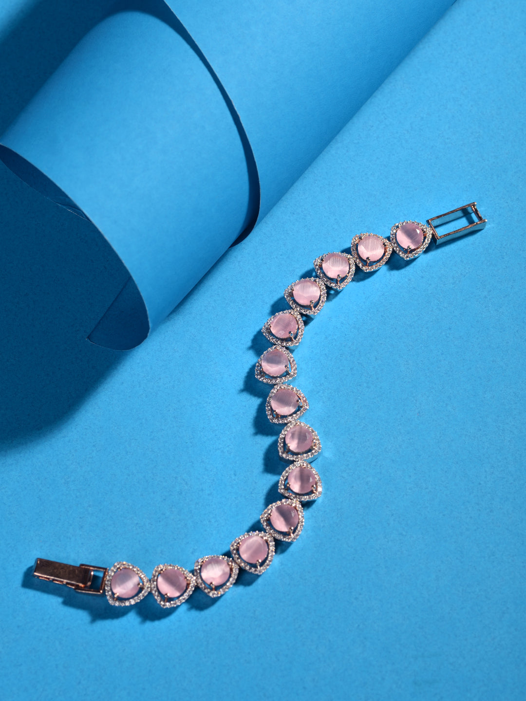 Rose Gold Toned Pink AD Statement Wrap Around Bracelet, zaveri pearls, sale price rs, sale price, sale gold plated, sale gold, sale, rubans, ring, regular price, priyassi jewellery, kushal's 