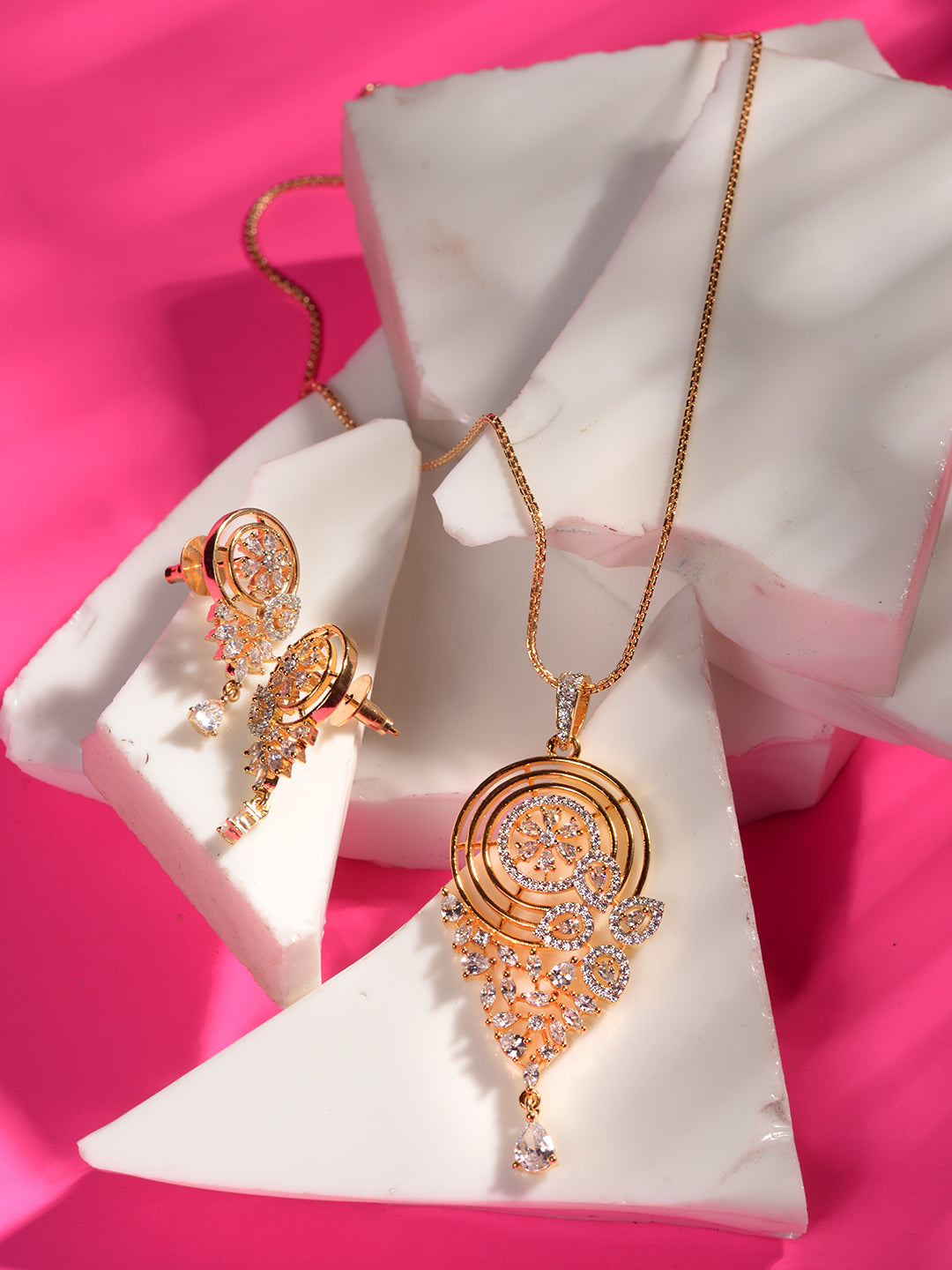 Gold Toned AD Filgree Locket Jewellery Set, zaveri pearls, sale price rs, sale price, sale gold plated, sale gold, sale, rubans, ring, regular price, priyassi jewellery, kushal's - Saraf RS J