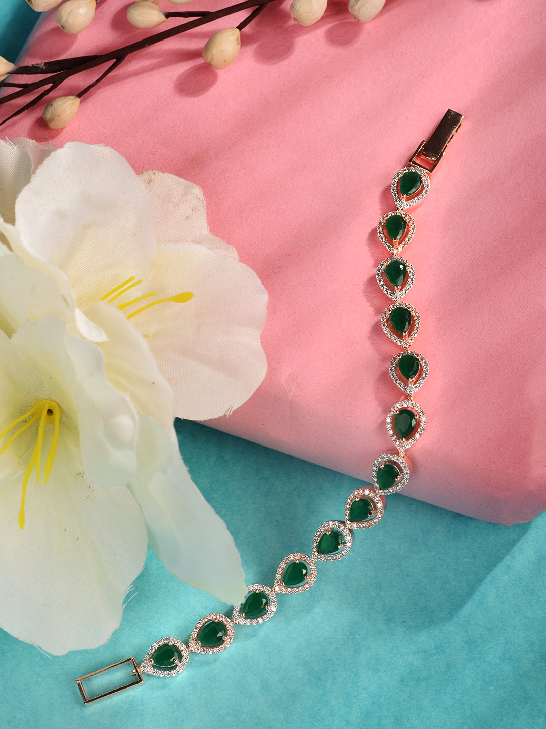 Rose Gold Plated Blue AD Studded Wraparound Tennis Bracelet, zaveri pearls, sale price rs, sale price, sale gold plated, sale gold, sale, rubans, ring, regular price, priyassi jewellery, kush