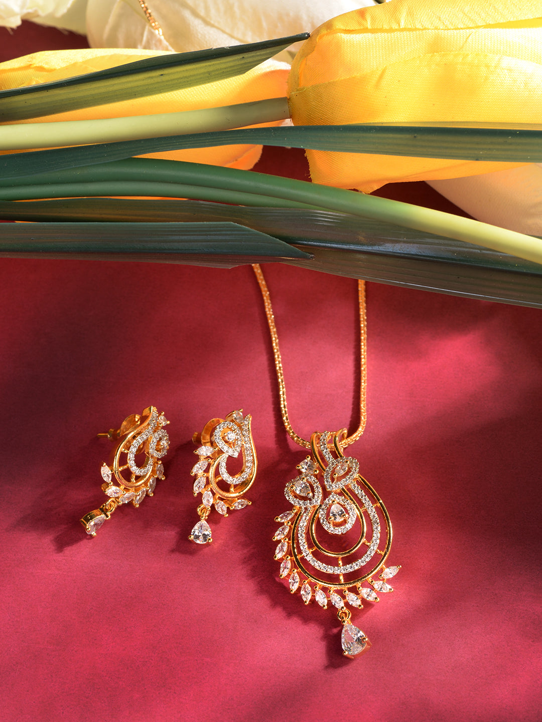 Gold Toned AD Studded Designer Locket Jewellery Set, zaveri pearls, sale price rs, sale price, sale gold plated, sale gold, sale, rubans, ring, regular price, priyassi jewellery, kushal's - S