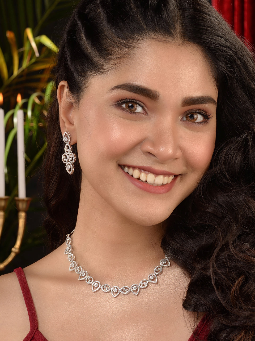 Silver white Rhodium AD Studded Statement Minimal Necklace Jewellery Set, zaveri pearls, sale price rs, sale price, sale gold plated, sale gold, sale, rubans, ring, regular price, priyassi je
