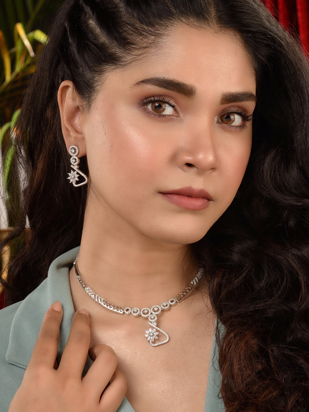 Silver Plated AD Studded Statement Necklace Jewellery Set, zaveri pearls, sale price rs, sale price, sale gold plated, sale gold, sale, rubans, ring, regular price, priyassi jewellery, kushal