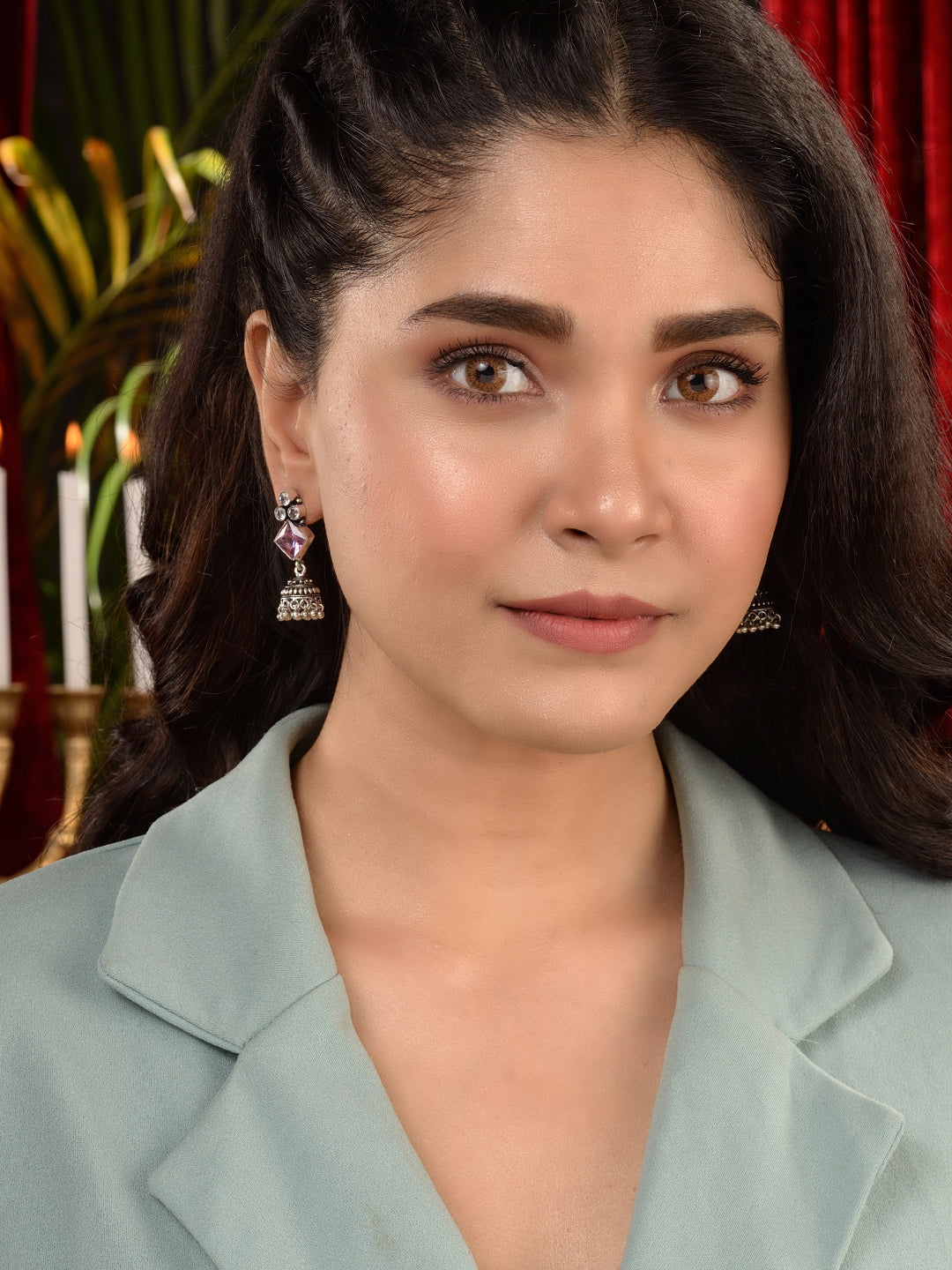 Silver Oxidised Pink Stone Jhumki Minimal Earring, zaveri pearls, sale price rs, sale price, sale gold plated, sale gold, sale, rubans, ring, regular price, priyassi jewellery, kushal's - Sar