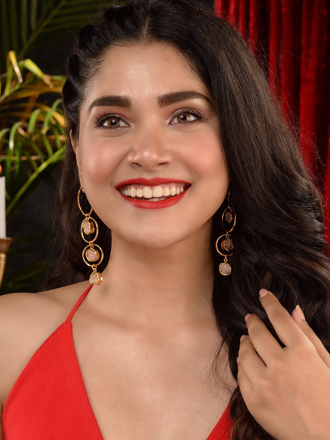 GoldToned & Pink Contemporary Hoop Earrings, zaveri pearls, sale price rs, sale price, sale gold plated, sale gold, sale, rubans, ring, regular price, priyassi jewellery, kushal's - Saraf RS 