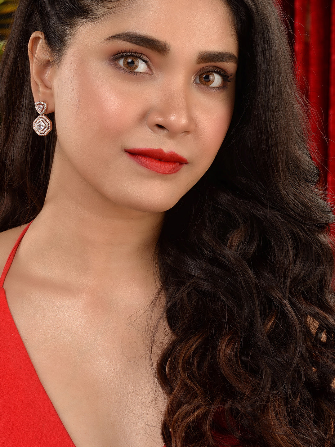 Rose Gold Plated AD studded Geometric Minimal Earring, zaveri pearls, sale price rs, sale price, sale gold plated, sale gold, sale, rubans, ring, regular price, priyassi jewellery, kushal's -