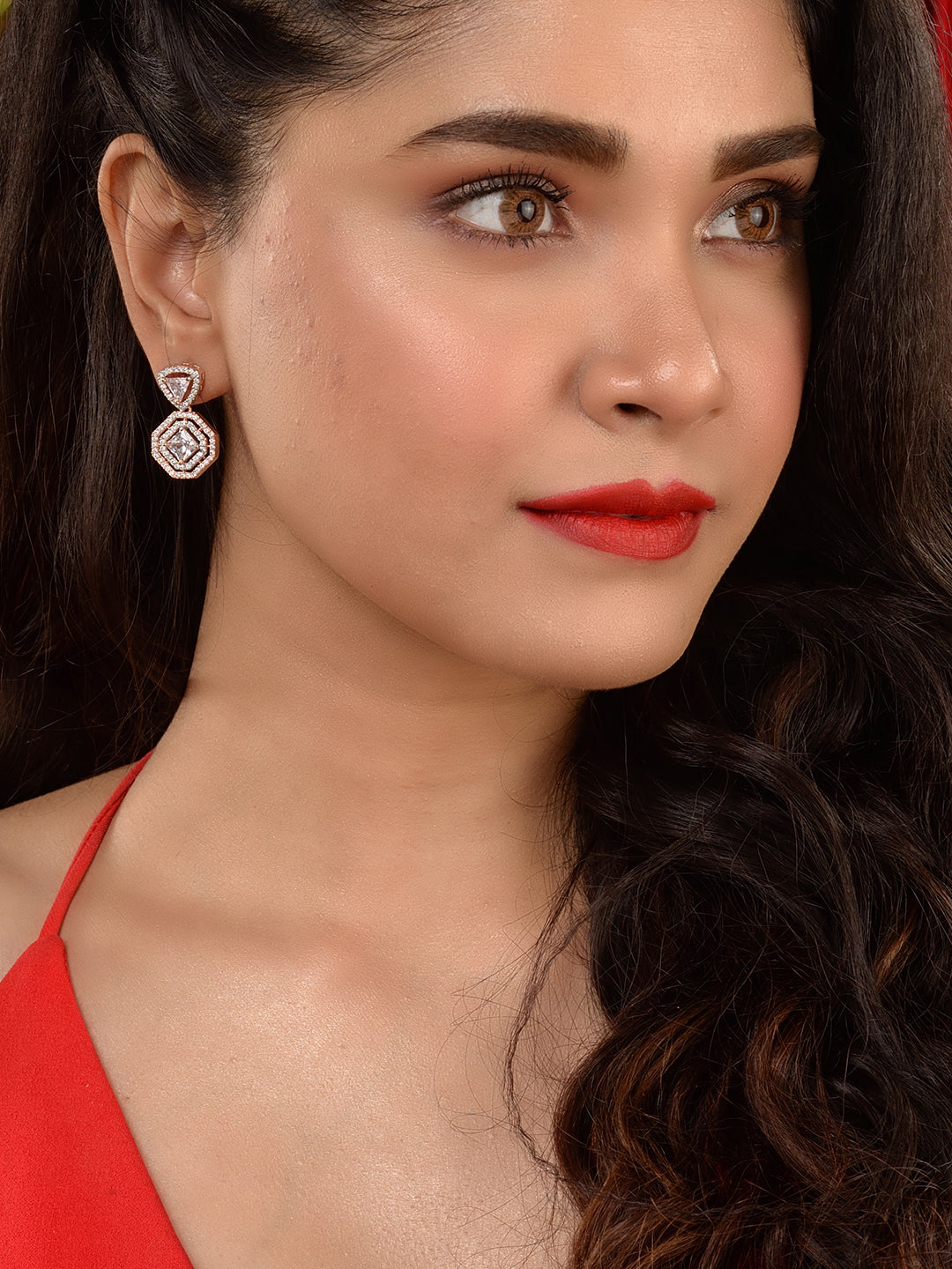 Rose Gold Plated AD studded Geometric Minimal Earring, zaveri pearls, sale price rs, sale price, sale gold plated, sale gold, sale, rubans, ring, regular price, priyassi jewellery, kushal's -