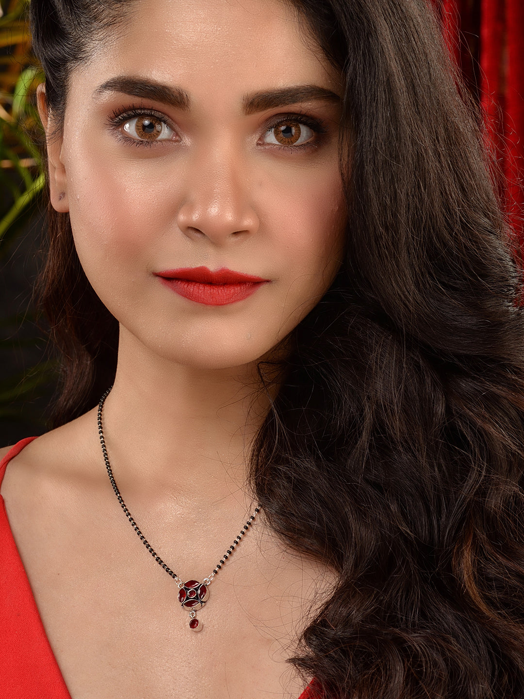 Red Silver Plated AD Studded Minimal Mangalsutra, zaveri pearls, sale price rs, sale price, sale gold plated, sale gold, sale, rubans, ring, regular price, priyassi jewellery, kushal's - Sara